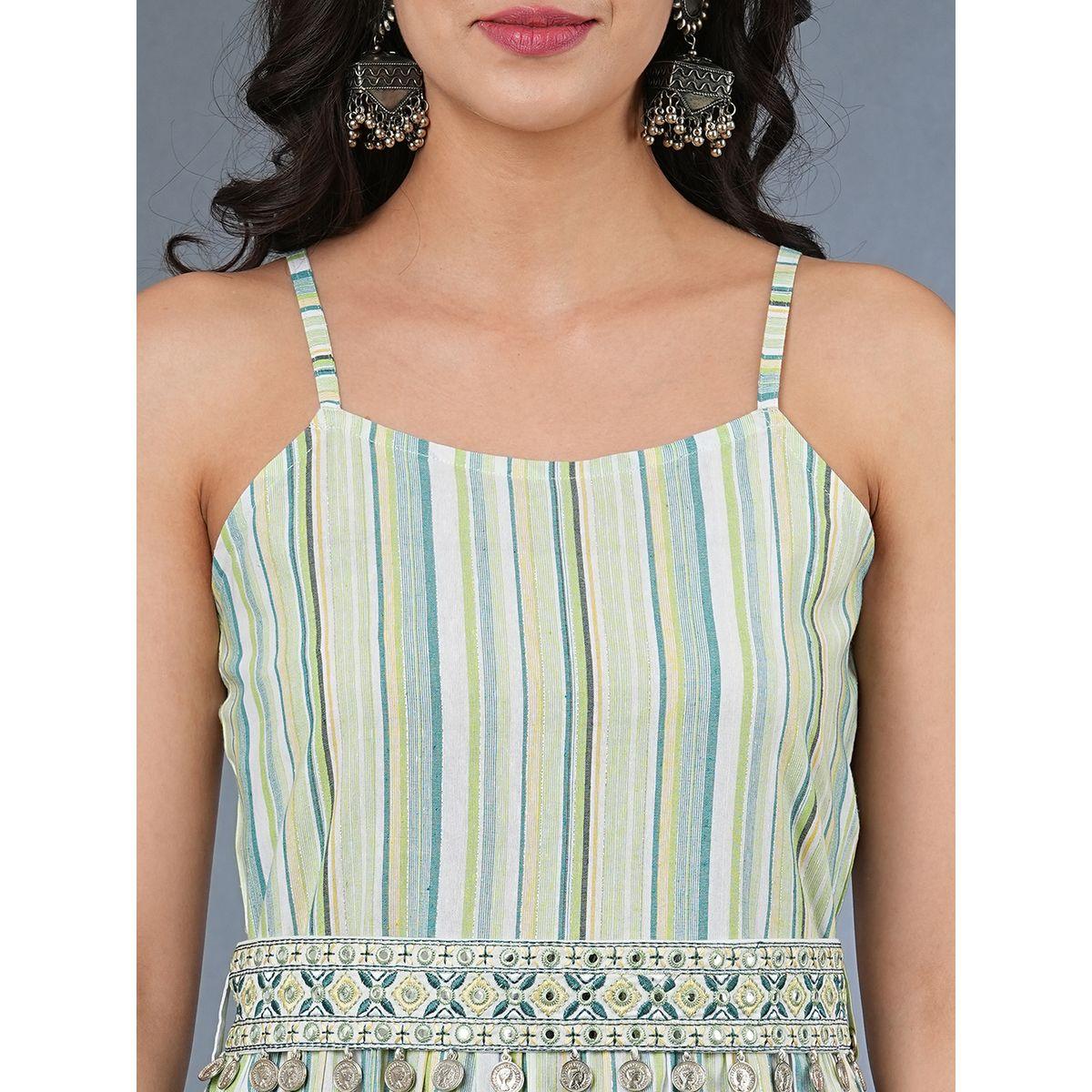 فستان ميدي مخطط بأربطة مع حزام مُطرّز-women-clothing-ethnicwear-dresses-image-4