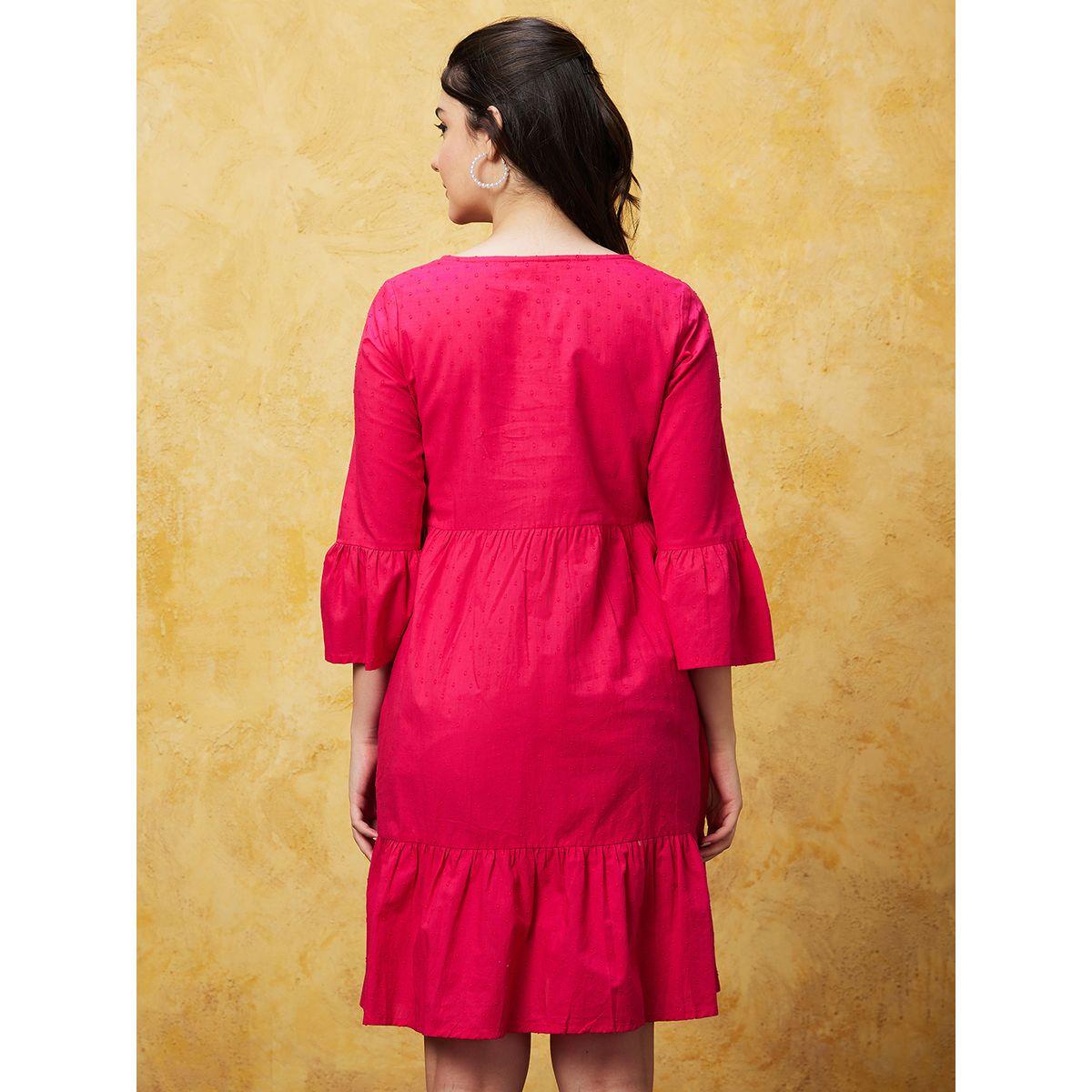 فستان قصير بتفاصيل مُطرّزة وياقة بأربطة-women-clothing-ethnicwear-dresses-image-3