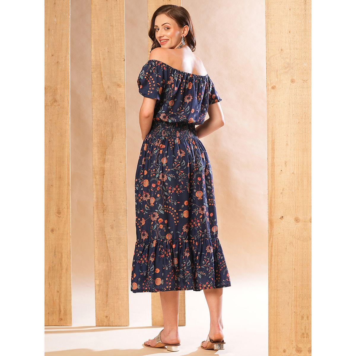 فستان ميدي مطبع بزهور مع حافة واسعة-women-clothing-ethnicwear-dresses-image-3