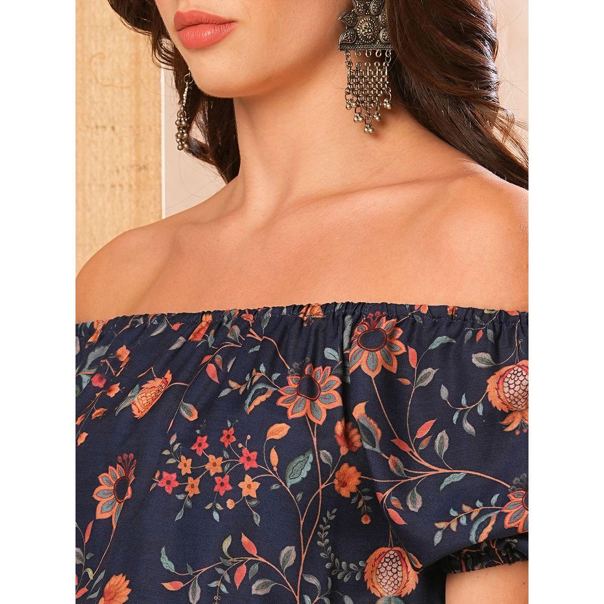فستان ميدي مطبع بزهور مع حافة واسعة-women-clothing-ethnicwear-dresses-image-4