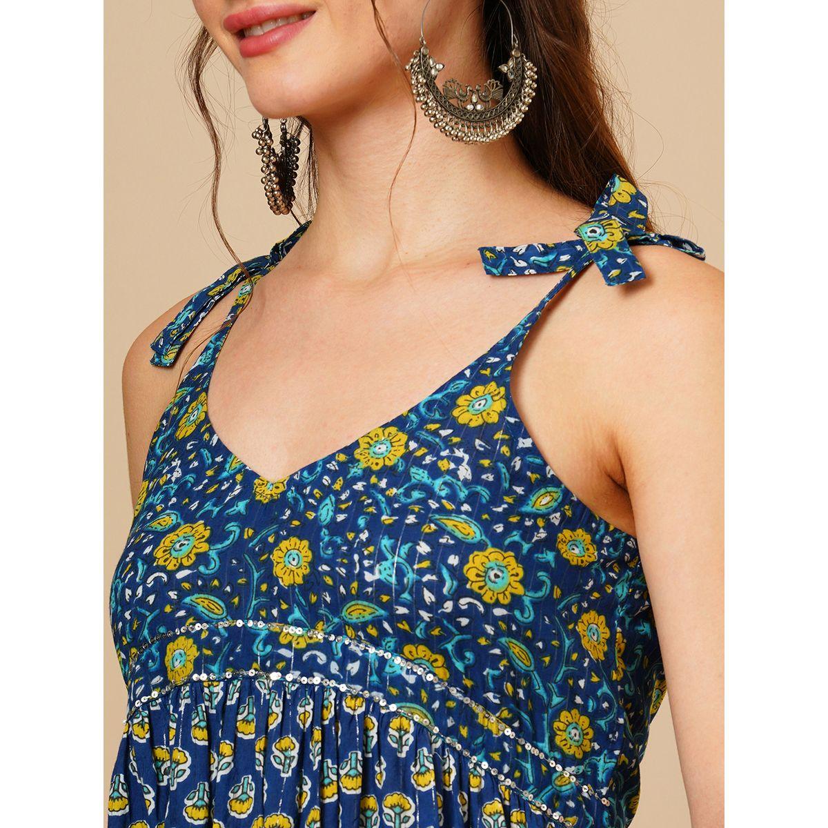 فستان ميدي بطبعة زهور مع أكمام بأربطة-women-clothing-ethnicwear-dresses-image-4