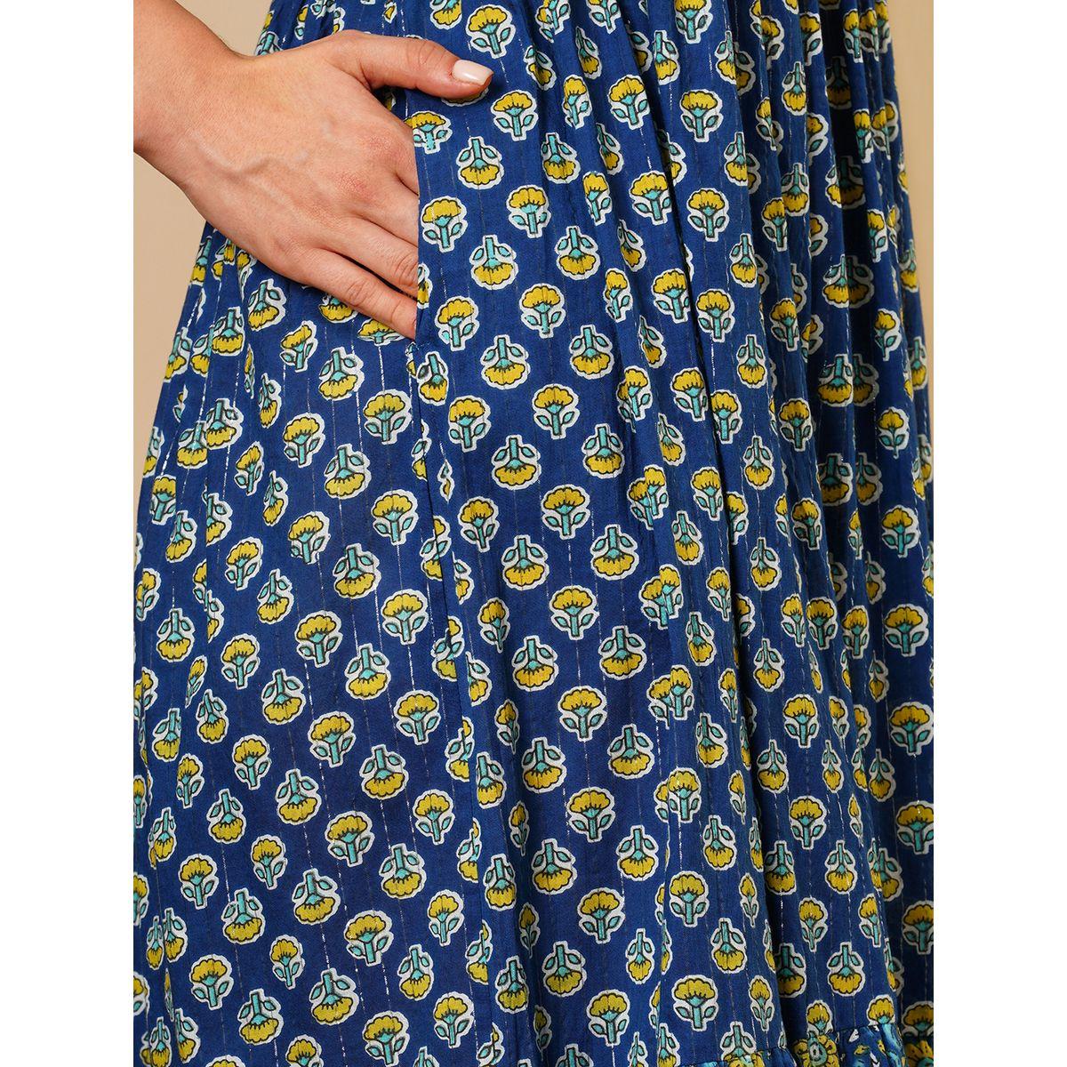 فستان ميدي بطبعة زهور مع أكمام بأربطة-women-clothing-ethnicwear-dresses-image-5