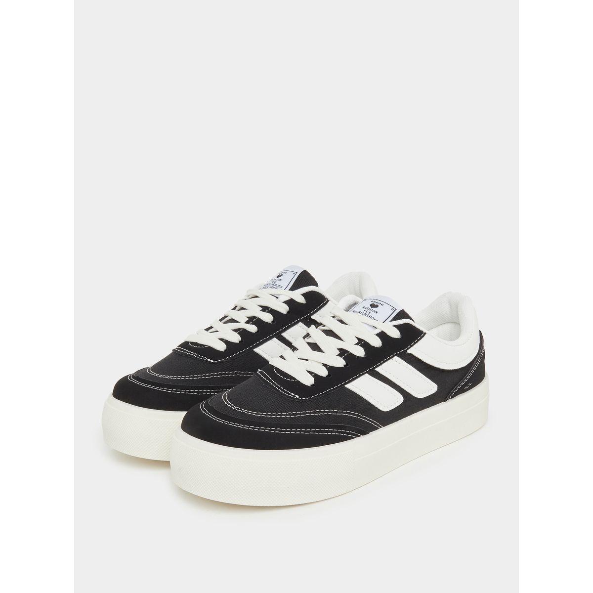 Styli Panelled Lace Up Sneakers with Stitching Detail-women-shoes-sneakers-image-2