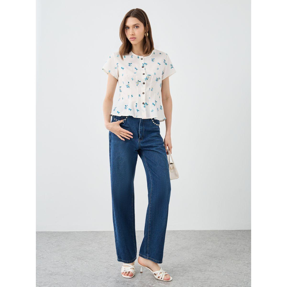 بلوزة بأكمام قصيرة وطبعة زهور-women-clothing-shirtsandblouses-blouses-image-2