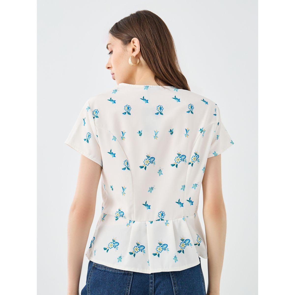 Styli Floral Print Buttoned Short Sleeve Blouse-women-clothing-shirtsandblouses-blouses-image-4