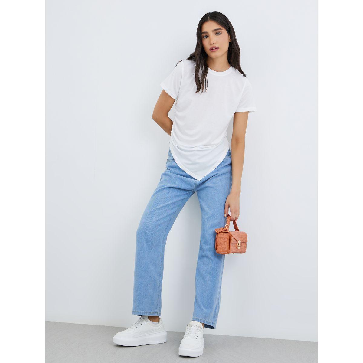 تيشيرت بحافة غير متماثلة وتفاصيل مزمومة-women-clothing-tshirts-image-2