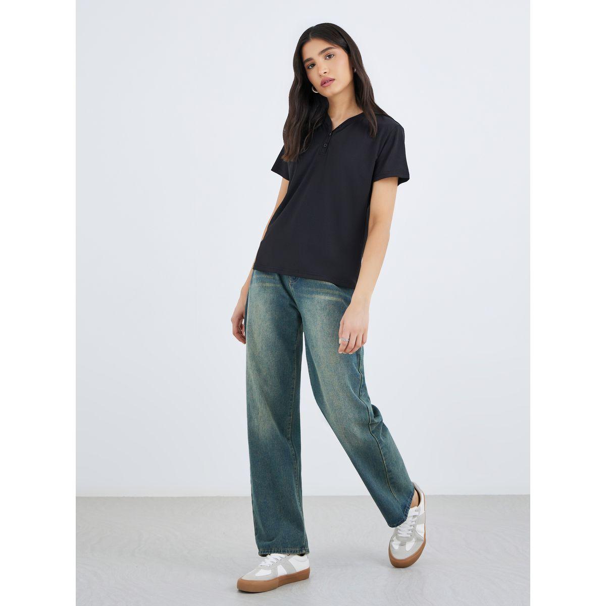 Styli Ribbed V Neck Regular Fit T-Shirt-women-clothing-tshirts-image-2