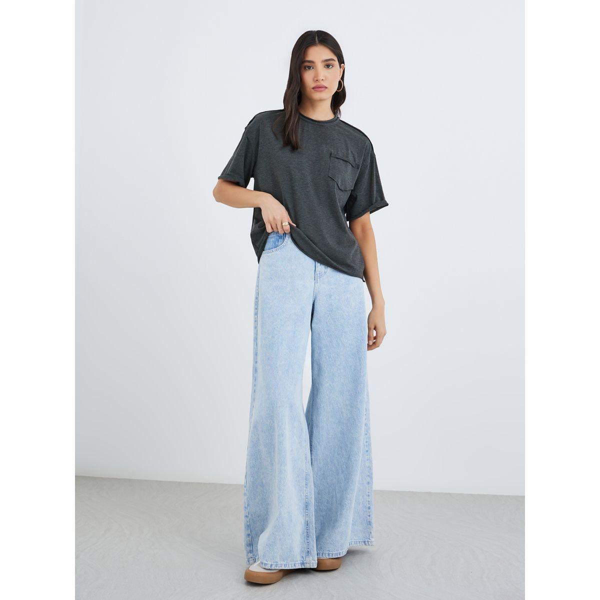 Styli Grey Pocket Detail Oversized T-Shirt-women-clothing-tshirts-image-3