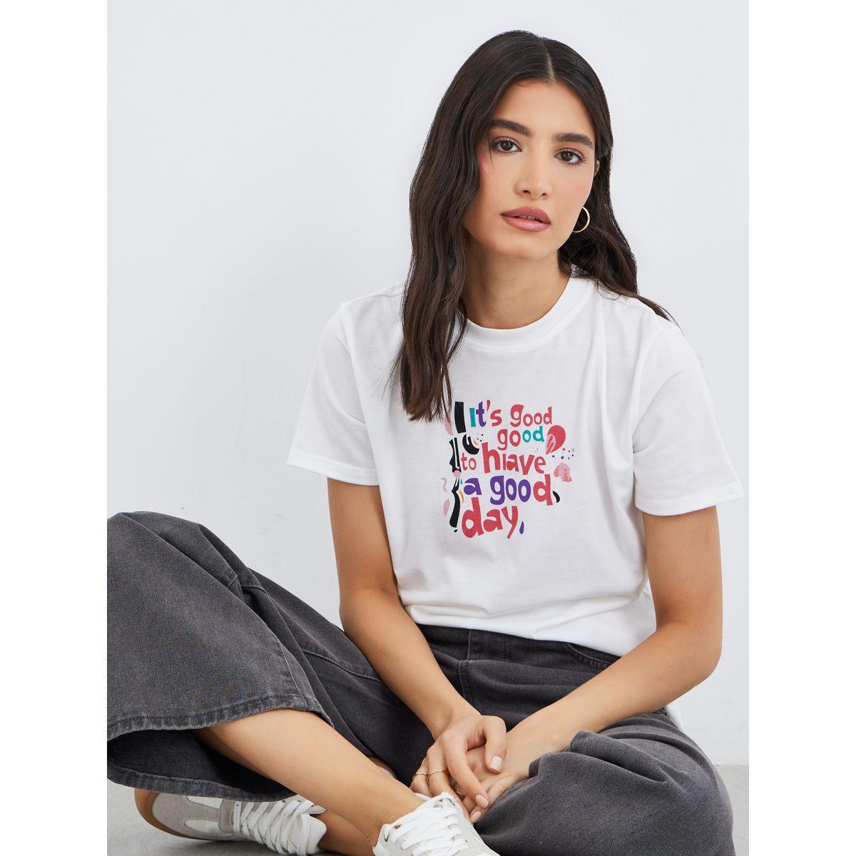 Styli Have A Good Day Slogan Regular Fit T-Shirt-women-clothing-tshirts-image-1