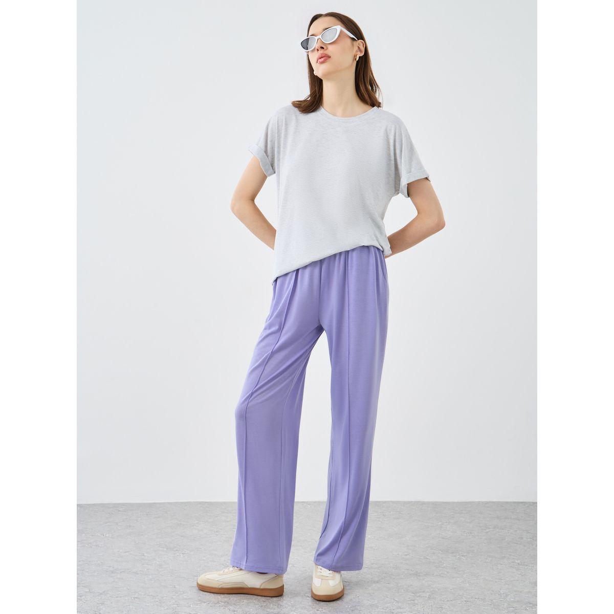 Styli Women Purple Solid Drawstring Waist Straight Joggers-women-clothing-bottoms-joggers-image-1