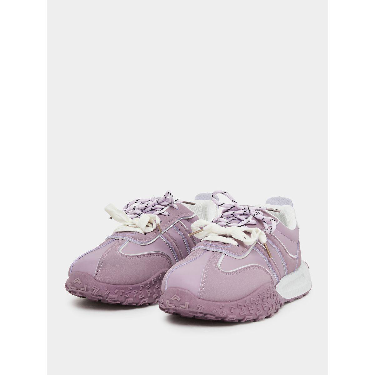 Styli Textured Sole Striped Lace Up Sneakers-women-shoes-sneakers-image-2