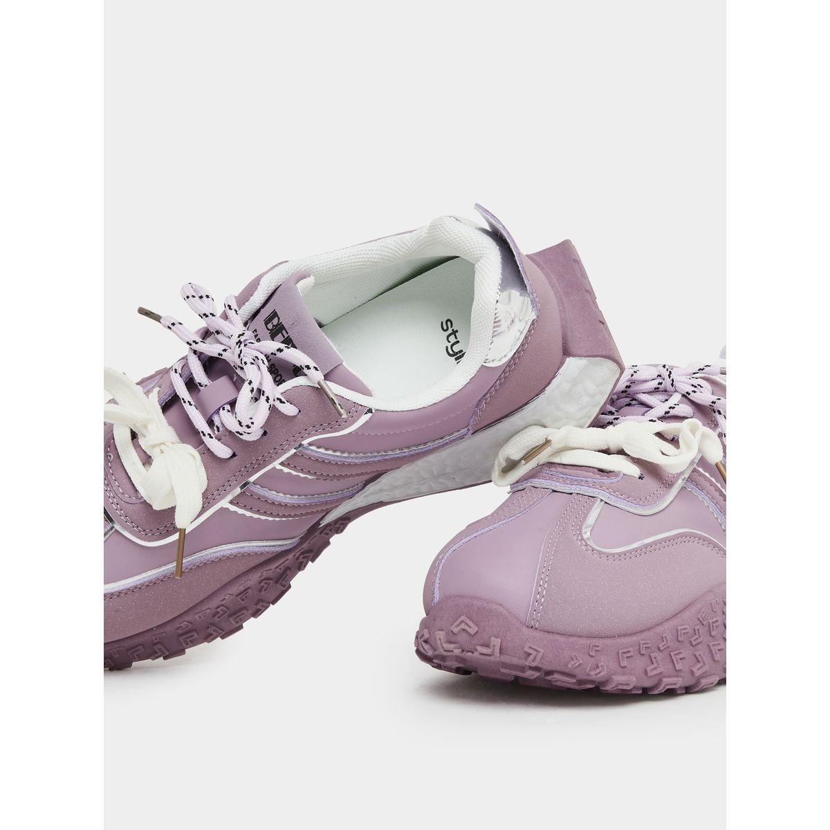 Styli Textured Sole Striped Lace Up Sneakers-women-shoes-sneakers-image-3