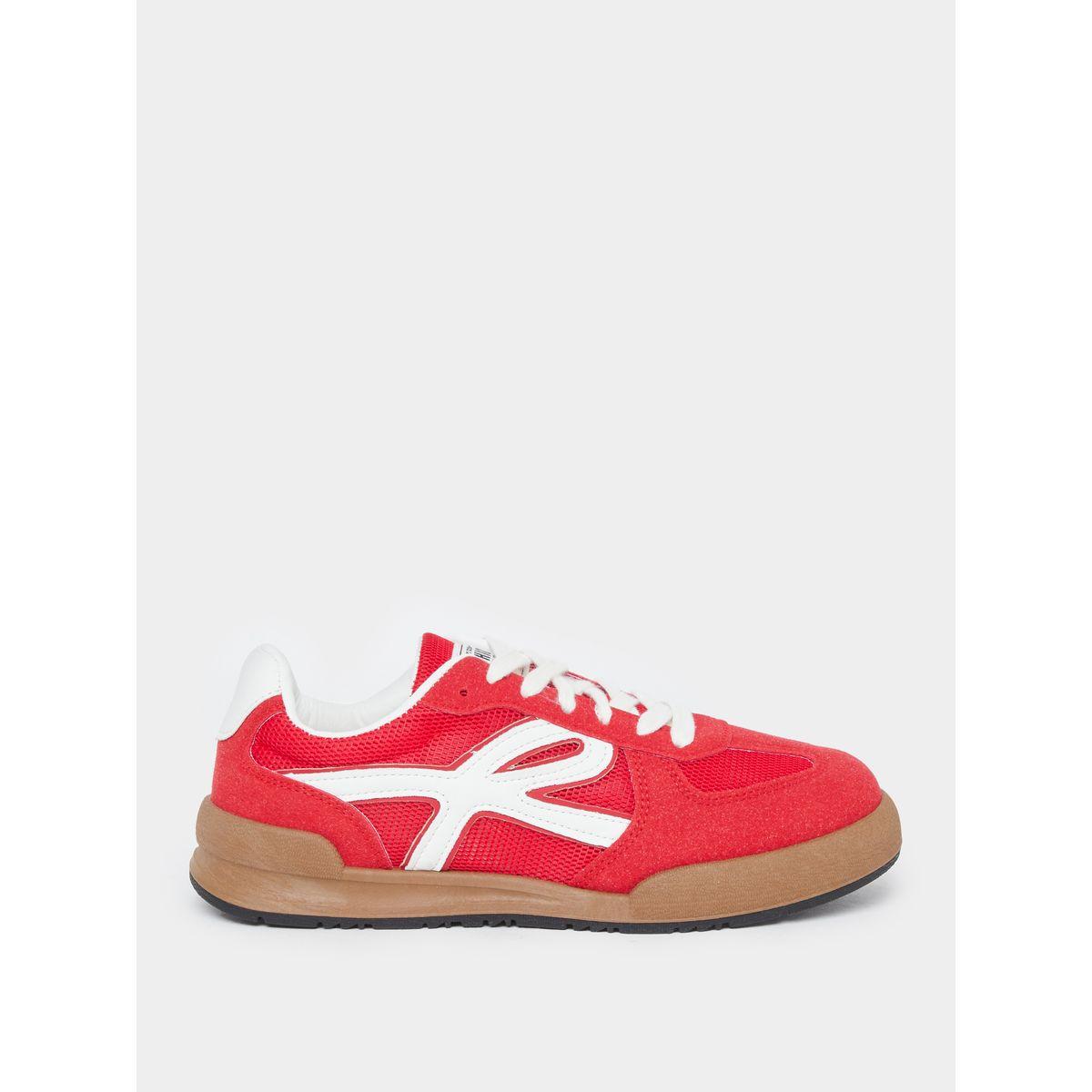 Styli Women Red Suede Look Lace Up Sneakers-women-shoes-sneakers-image-1
