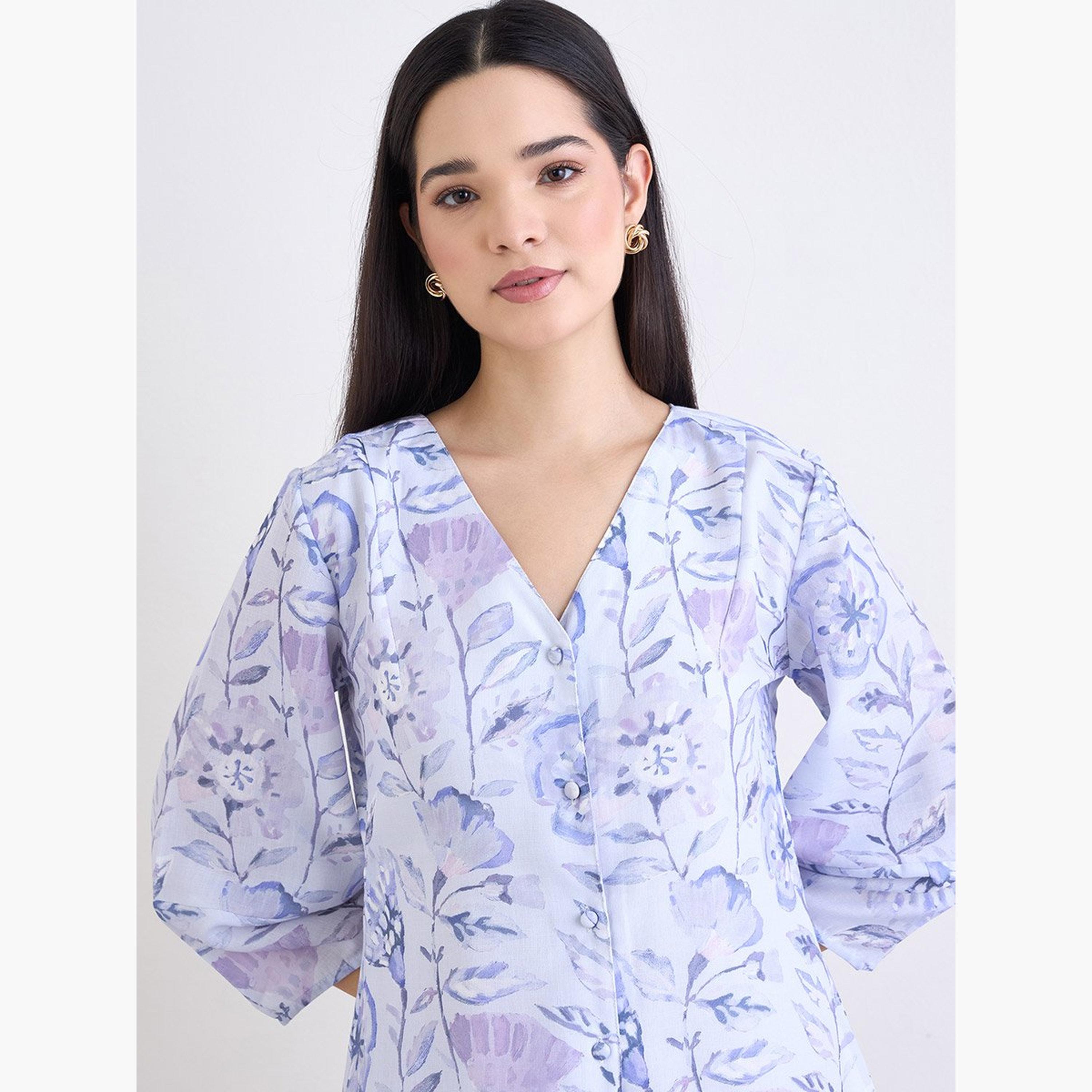 Styli Floral Print Buttoned A-Line Midi Dress-women-clothing-dresses-image-4