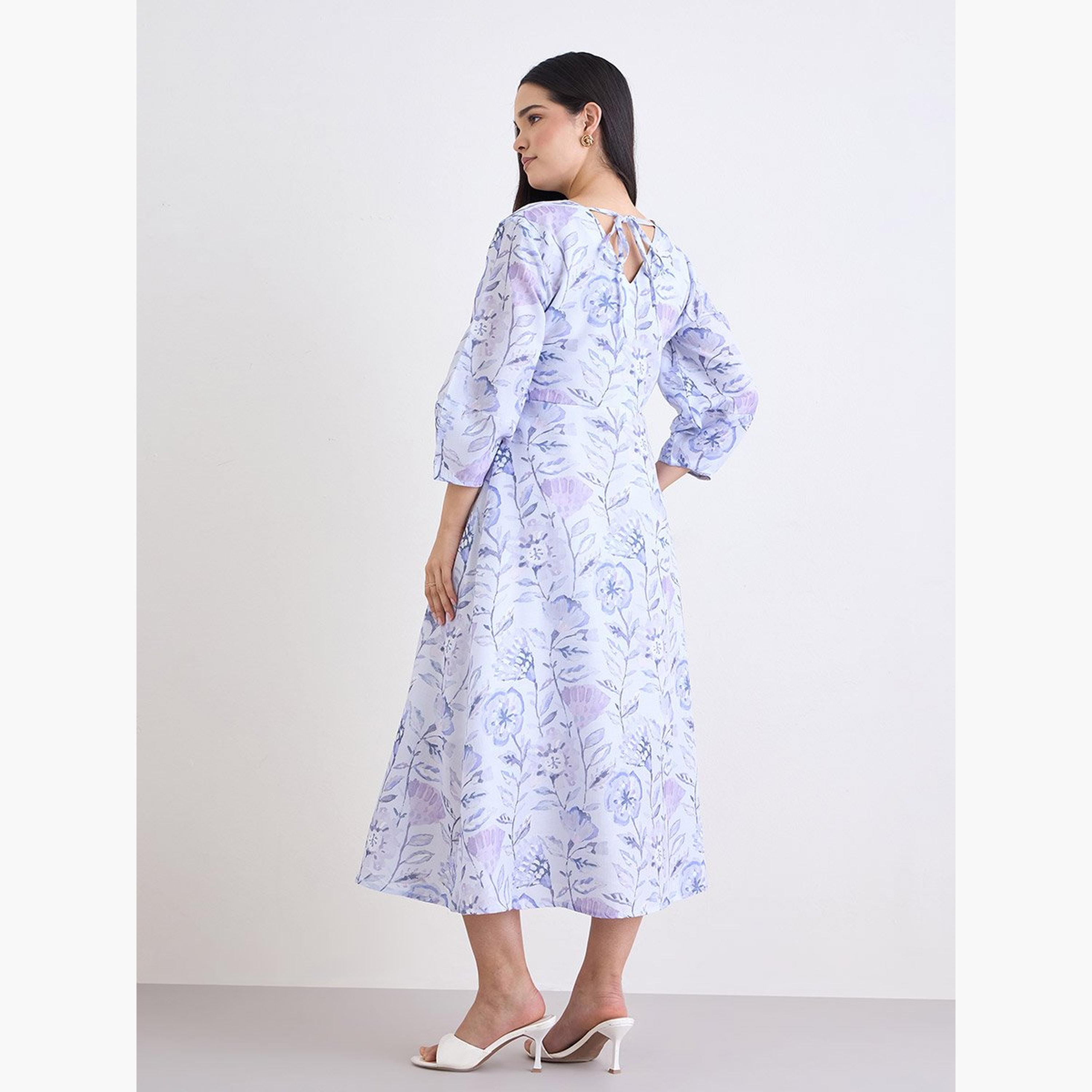 Styli Floral Print Buttoned A-Line Midi Dress-women-clothing-dresses-image-5
