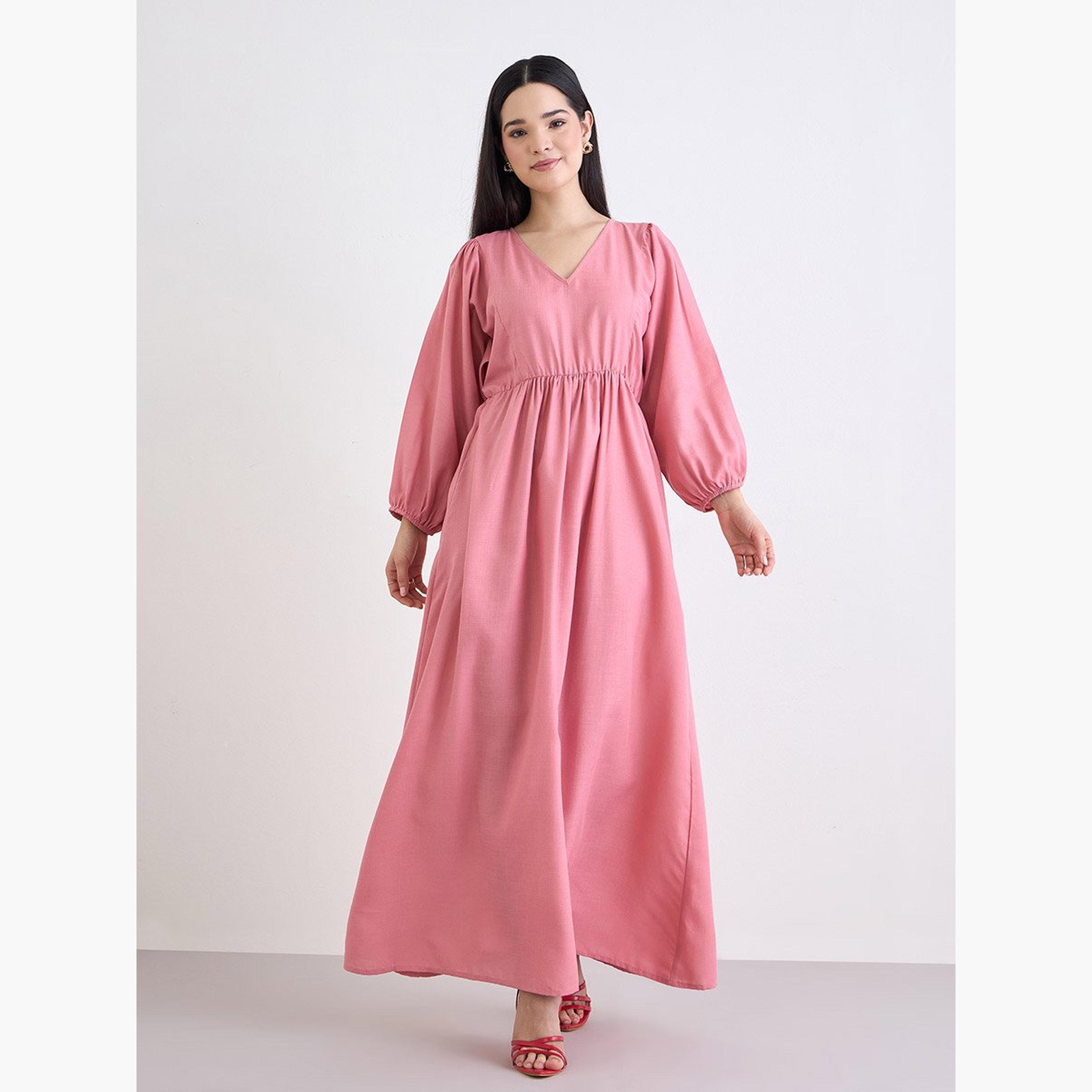 ستايلي - فستان ماكسي بأكمام منفوخة وخط A-women-clothing-dresses-image-1
