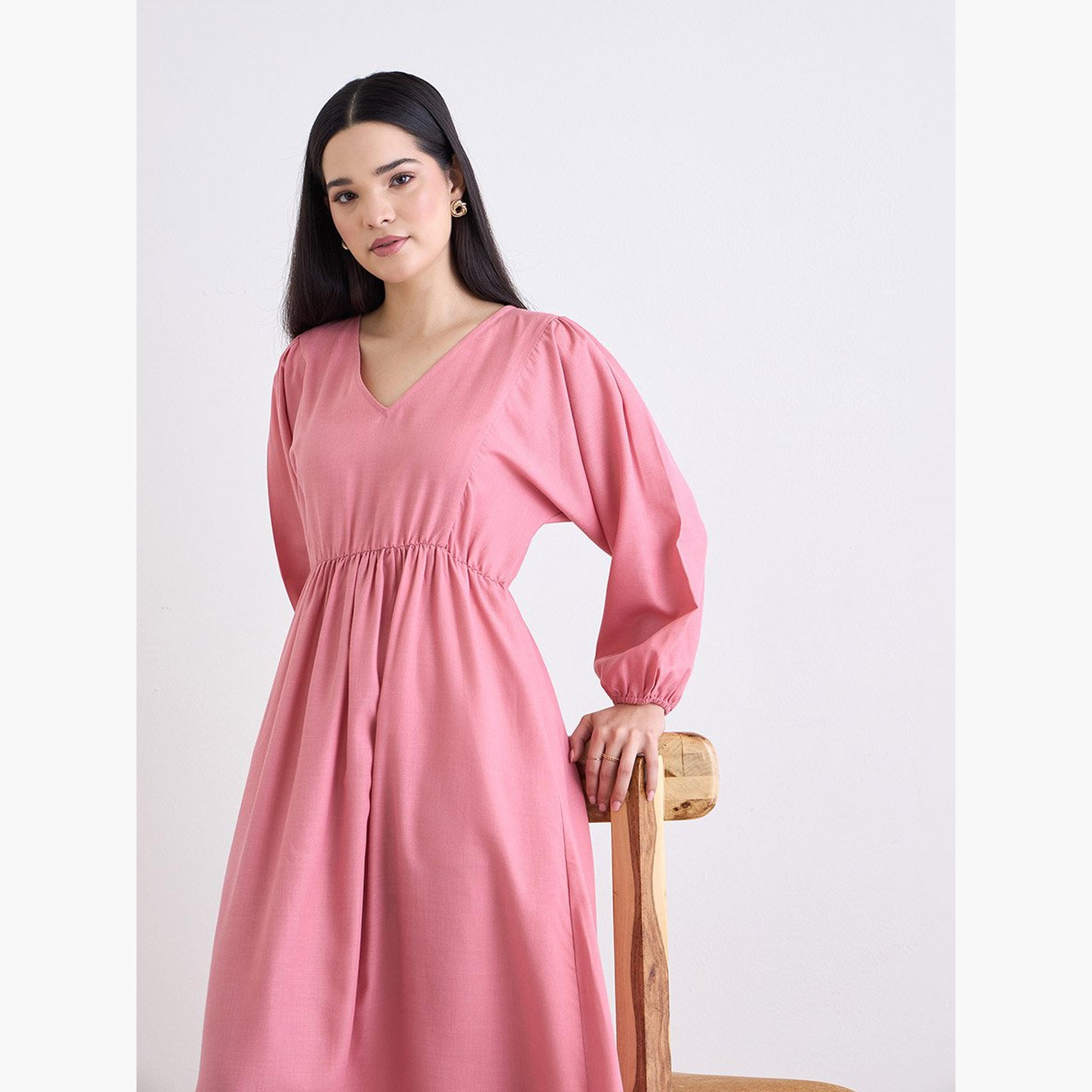 ستايلي - فستان ماكسي بأكمام منفوخة وخط A-women-clothing-dresses-image-3