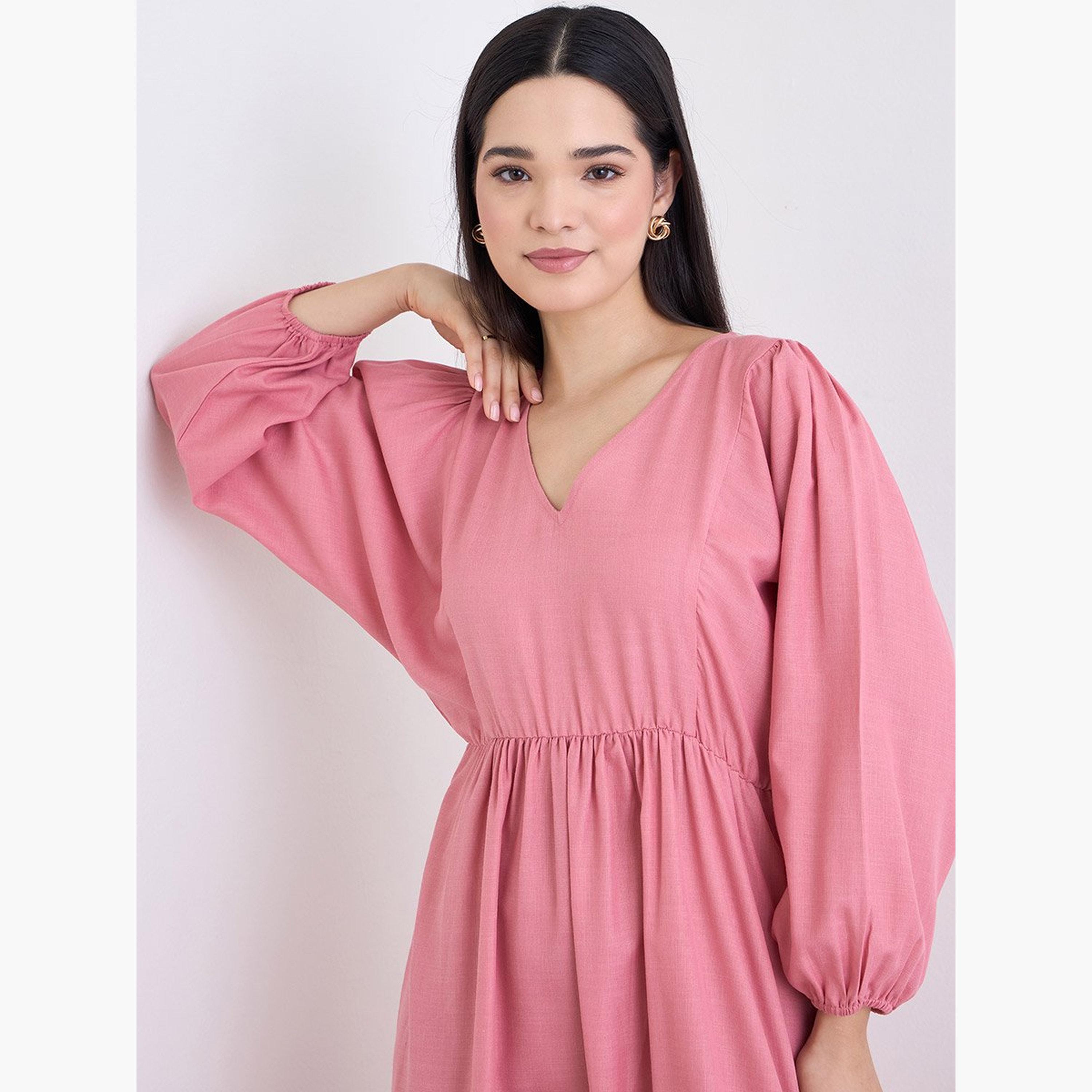 Styli Balloon Sleeve A-Line Maxi Dress-women-clothing-dresses-image-4