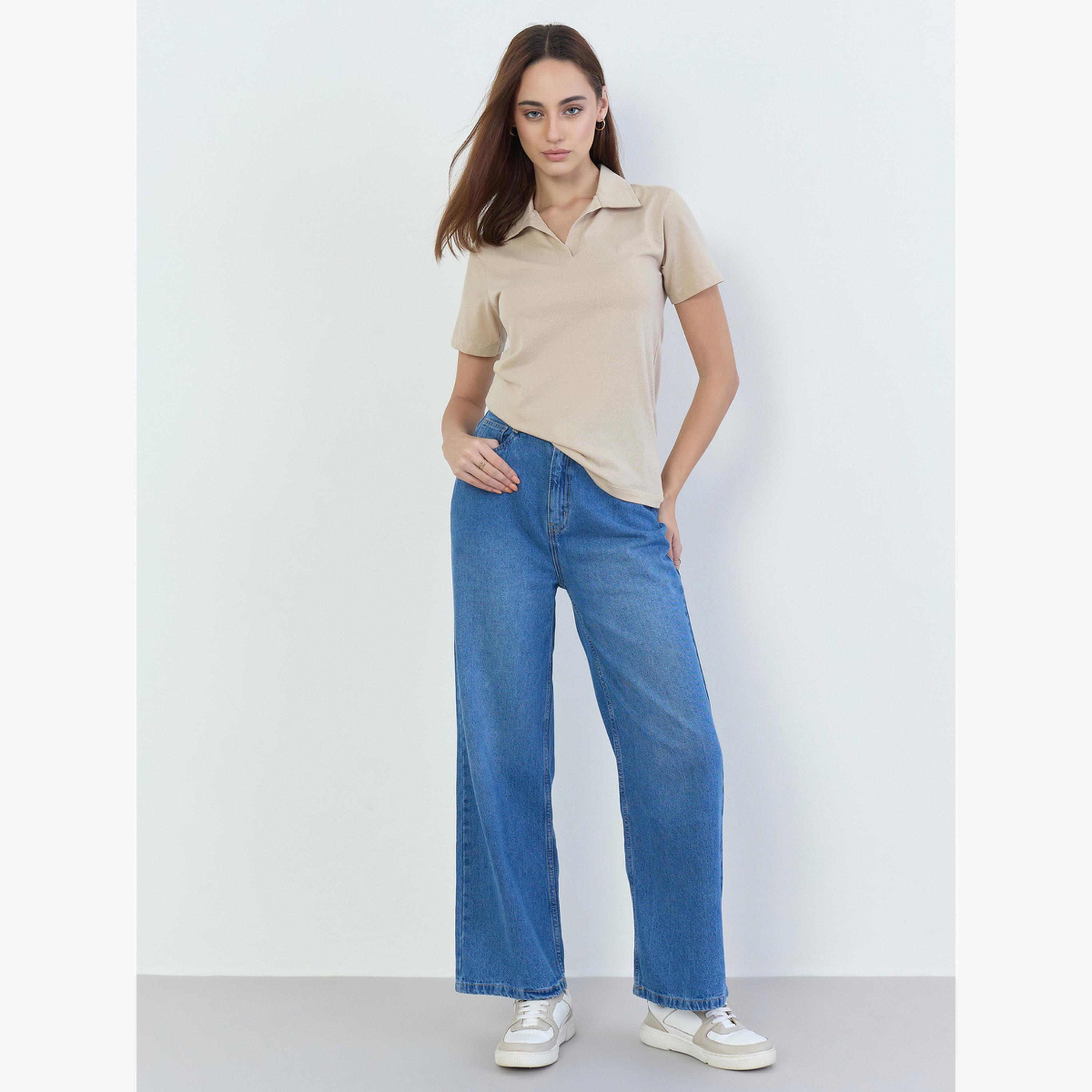 Styli Beige Cotton Polo T-Shirt-women-clothing-tshirts-image-2