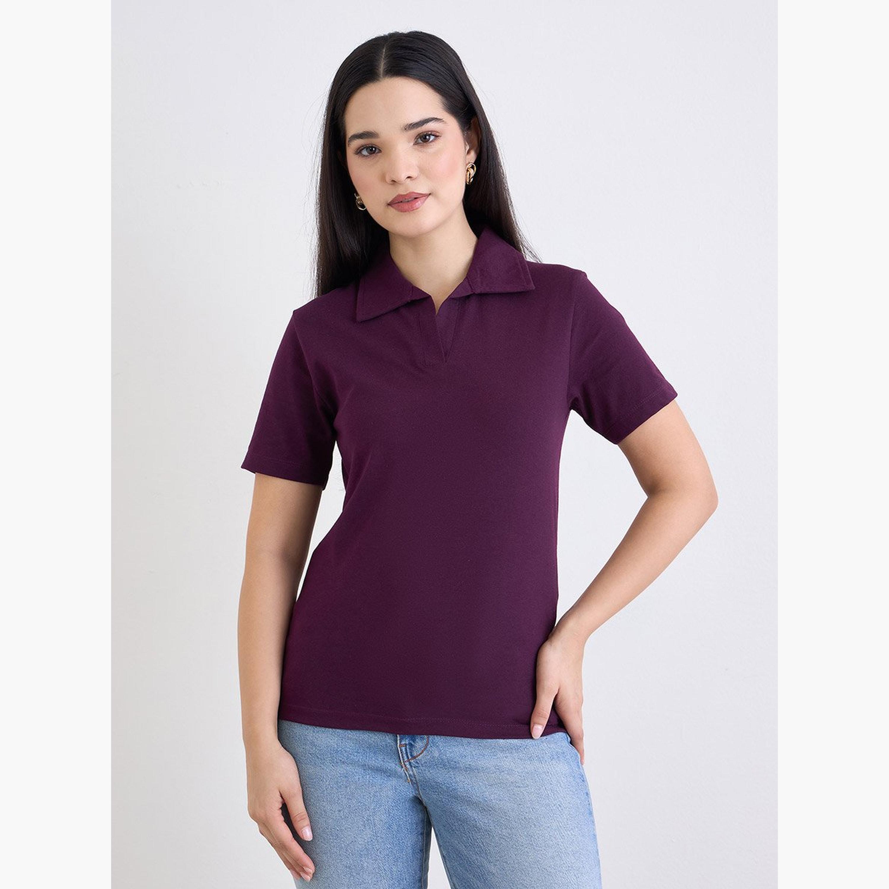 Styli Purple Regular Fit Cotton Polo T-Shirt-women-clothing-tshirts-image-1