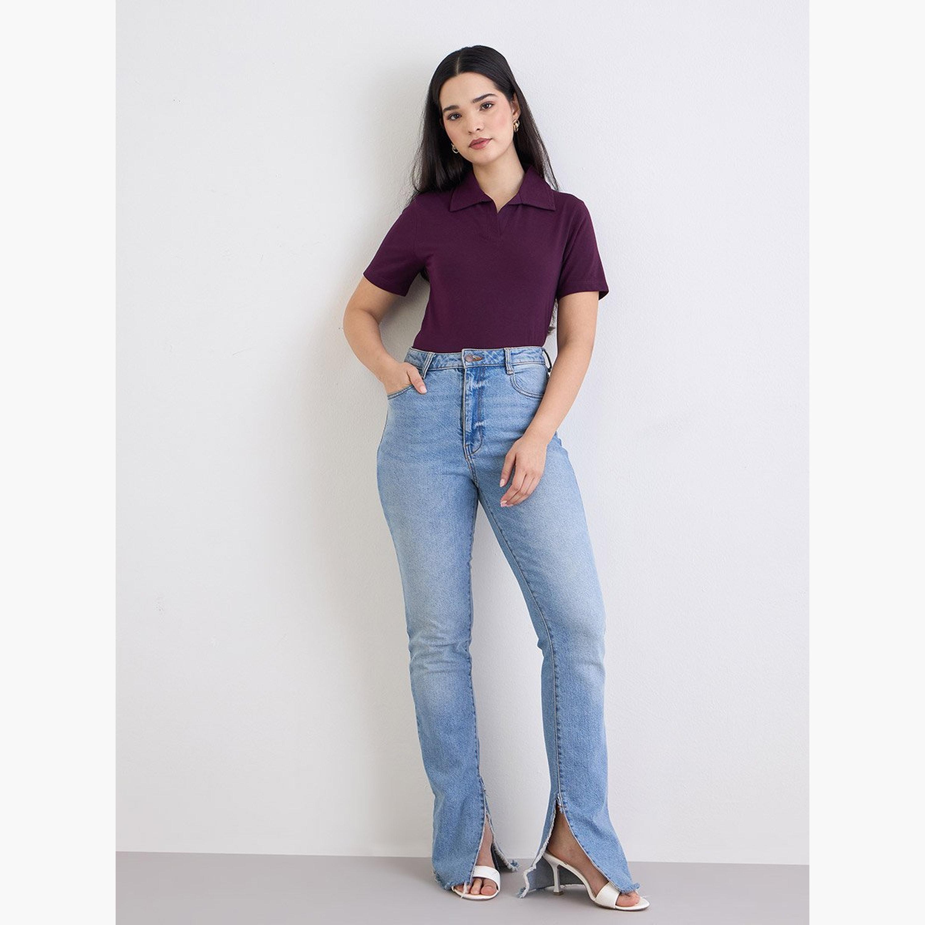 Styli Purple Regular Fit Cotton Polo T-Shirt-women-clothing-tshirts-image-2