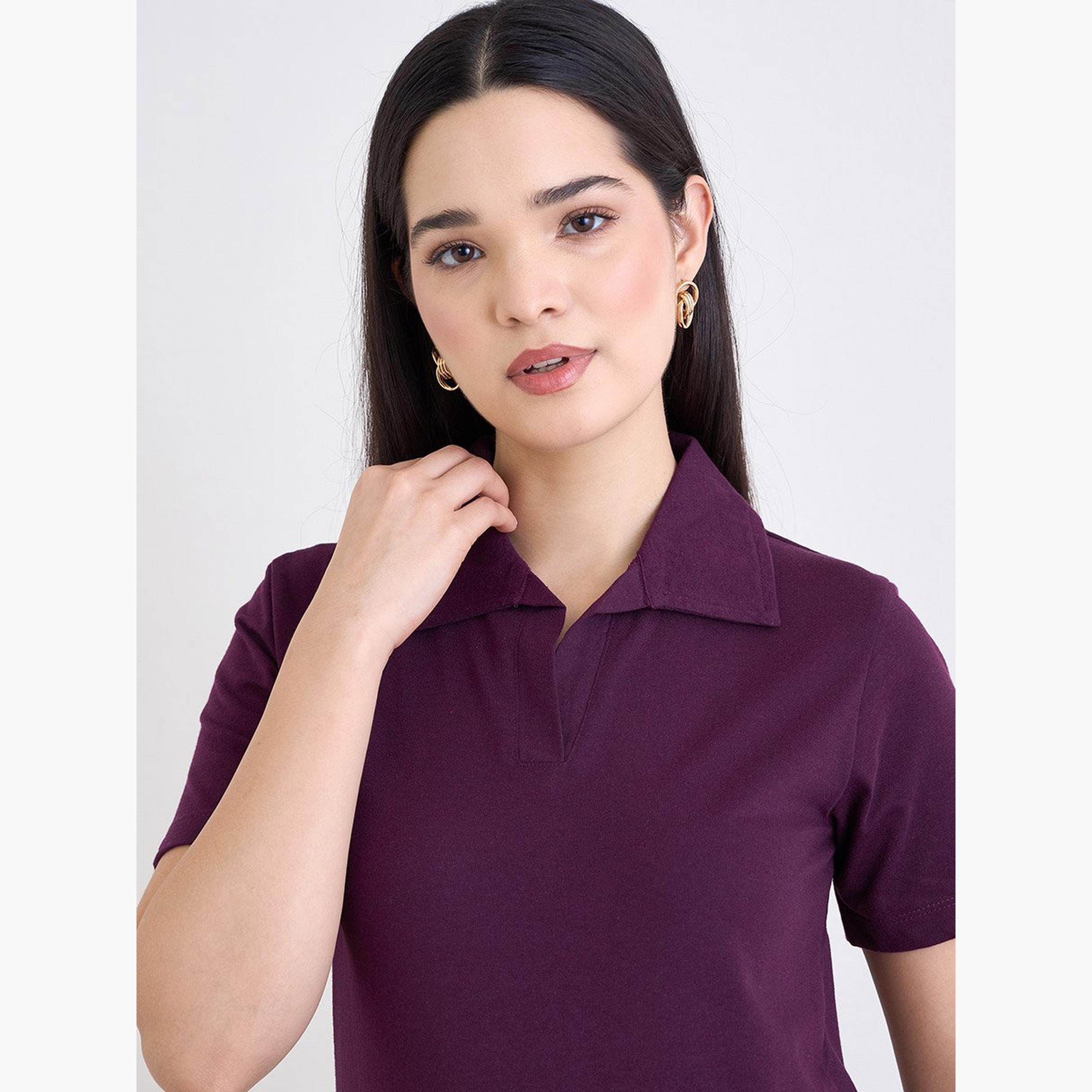 Styli Purple Regular Fit Cotton Polo T-Shirt-women-clothing-tshirts-image-3