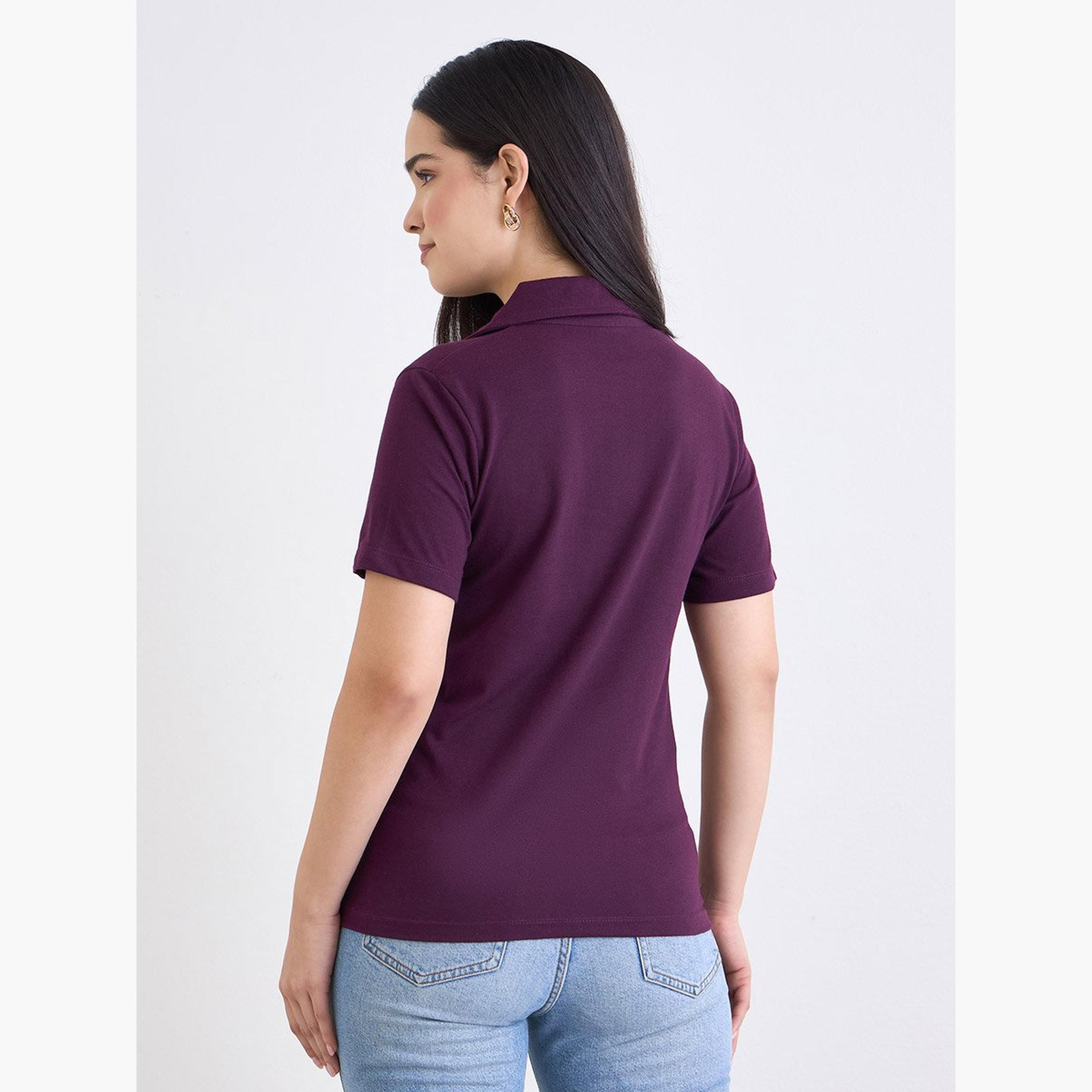 Styli Purple Regular Fit Cotton Polo T-Shirt-women-clothing-tshirts-image-4