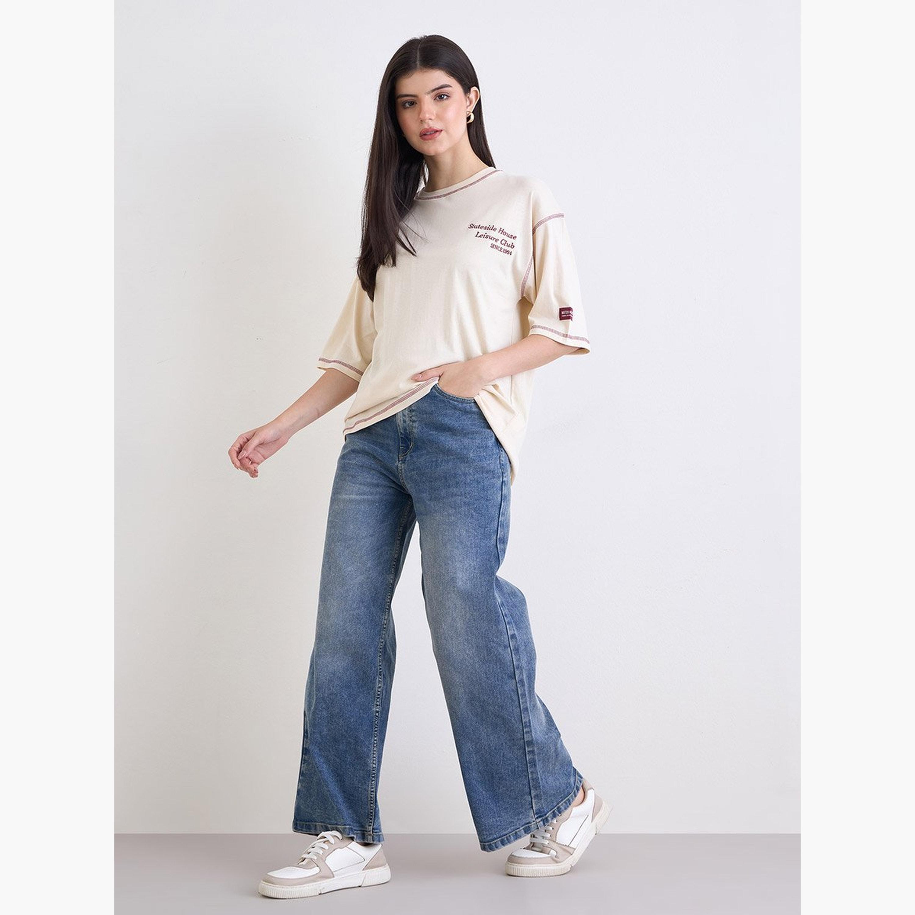 ستايلي - تي شيرت بيج مطرز مقاس كبير-women-clothing-tshirts-image-2