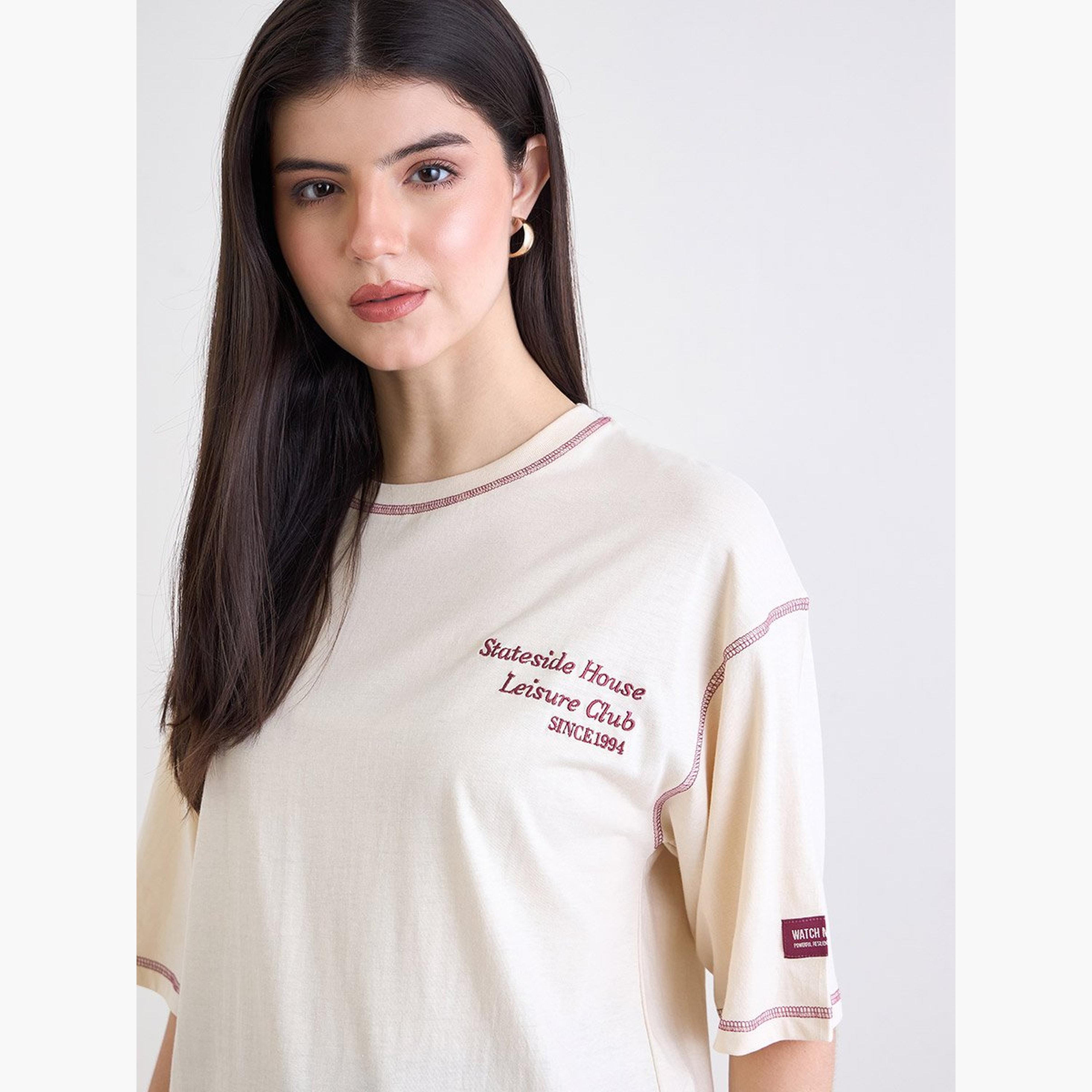 ستايلي - تي شيرت بيج مطرز مقاس كبير-women-clothing-tshirts-image-4