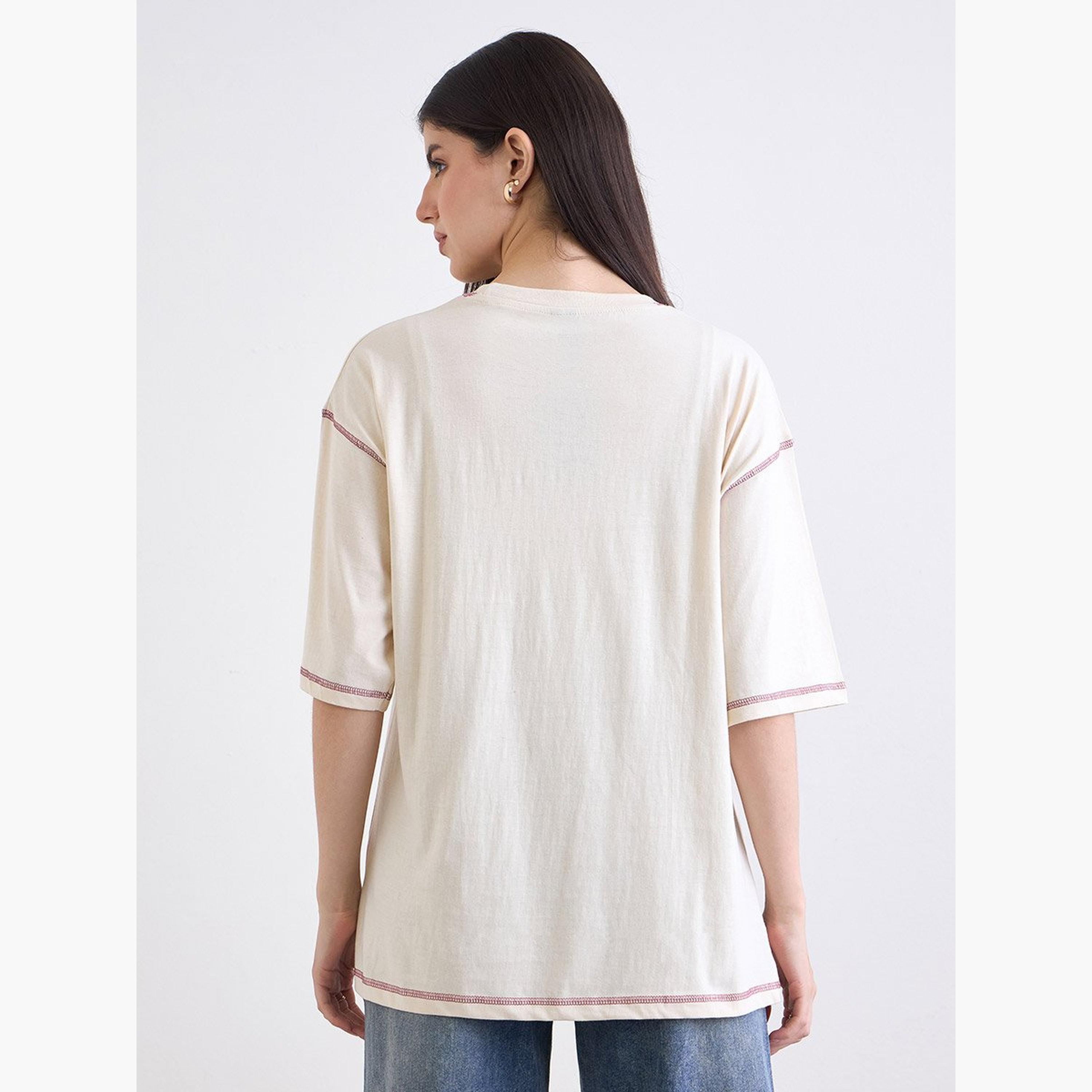 Styli Beige Embroidered Oversized T-Shirt-women-clothing-tshirts-image-5