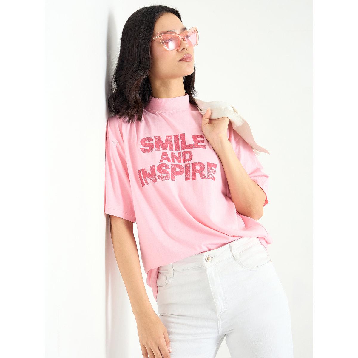 Styli Pink Slogan Relaxed Fit T-Shirt-women-clothing-tshirts-image-1