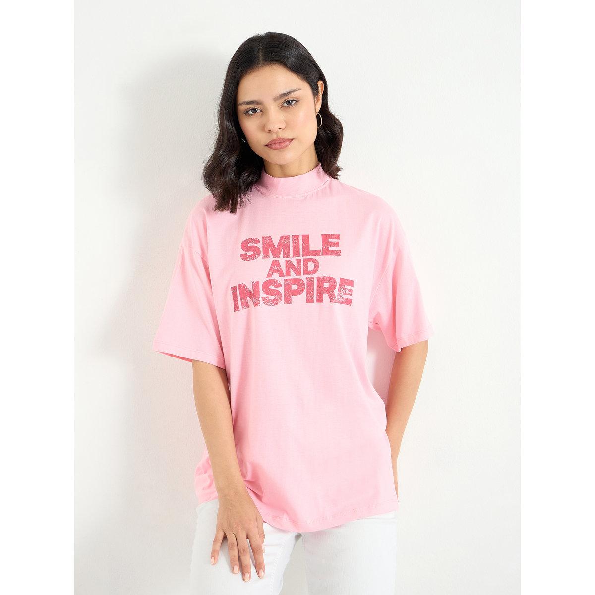 Styli Pink Slogan Relaxed Fit T-Shirt-women-clothing-tshirts-image-3