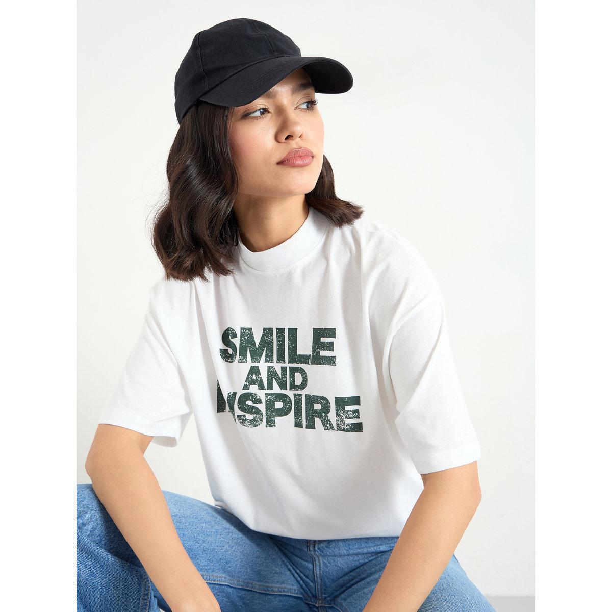 Styli White Slogan Relaxed Fit T-Shirt-women-clothing-tshirts-image-1