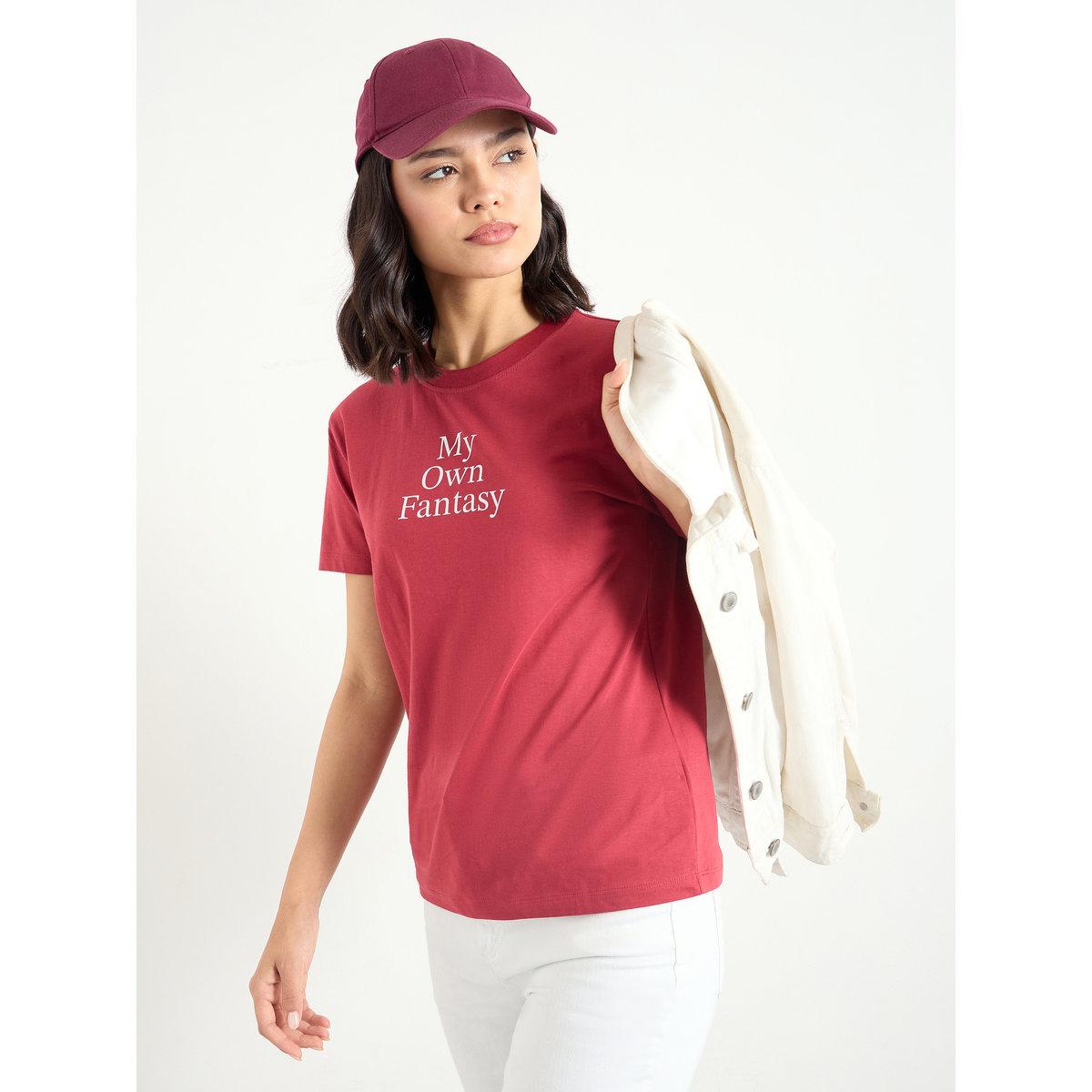 Styli Women Red Slogan Print T-Shirt-women-clothing-tshirts-image-1