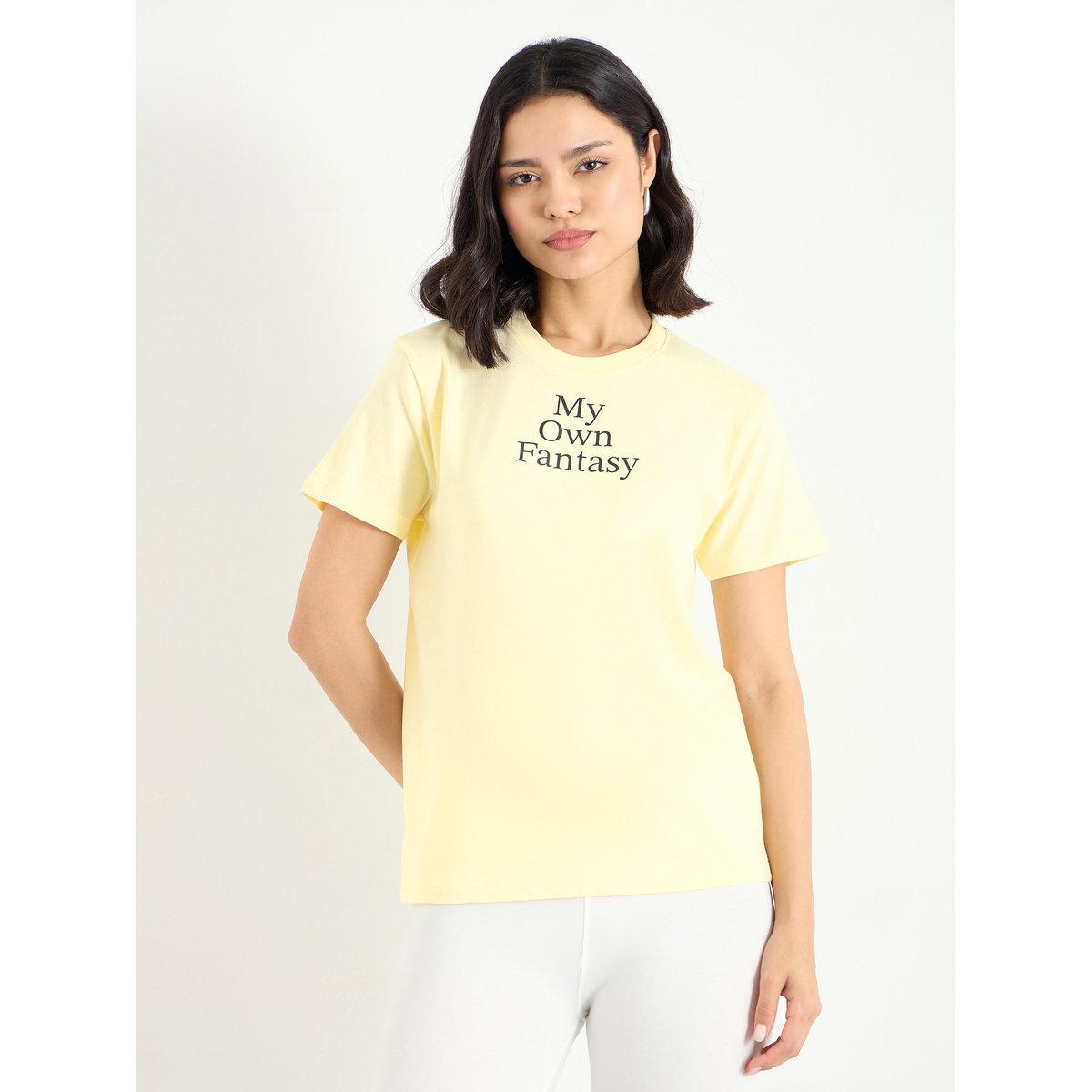 Styli Women Yellow Slogan Print T-Shirt-women-clothing-tshirts-image-3