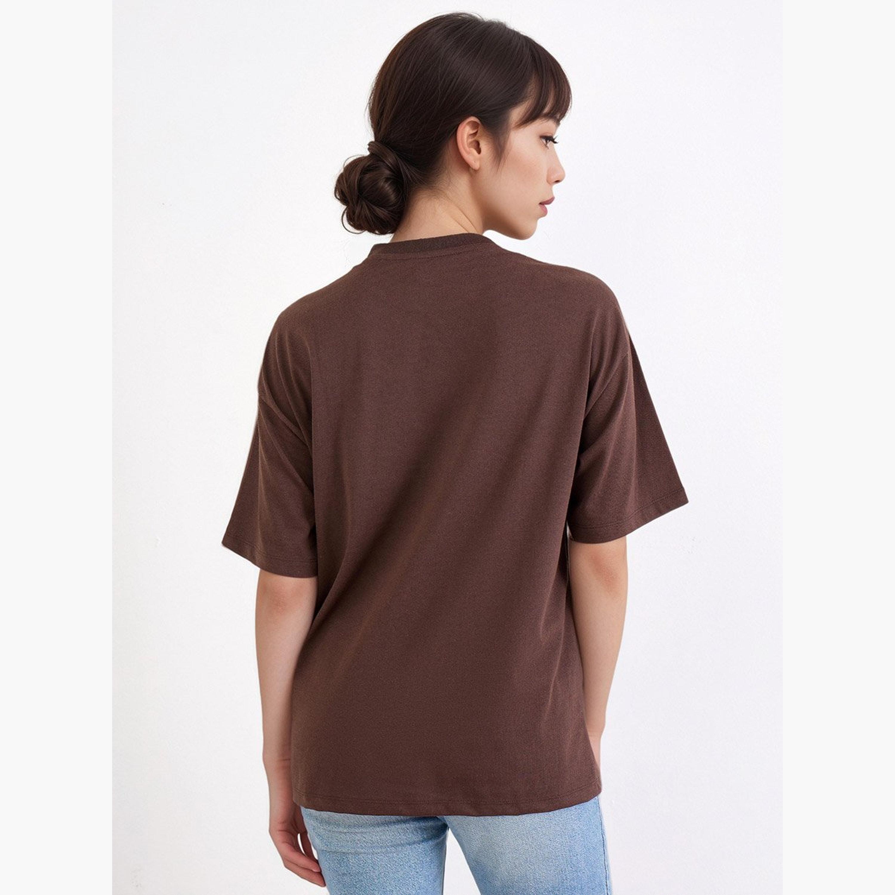 Styli Brown Oversized Weekending Slogan T-Shirt-women-clothing-tshirts-image-4