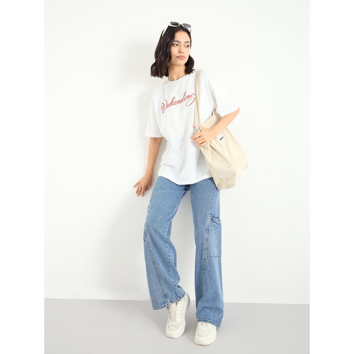 Styli White Weekending Slogan Oversized T-Shirt-women-clothing-tshirts-image-2