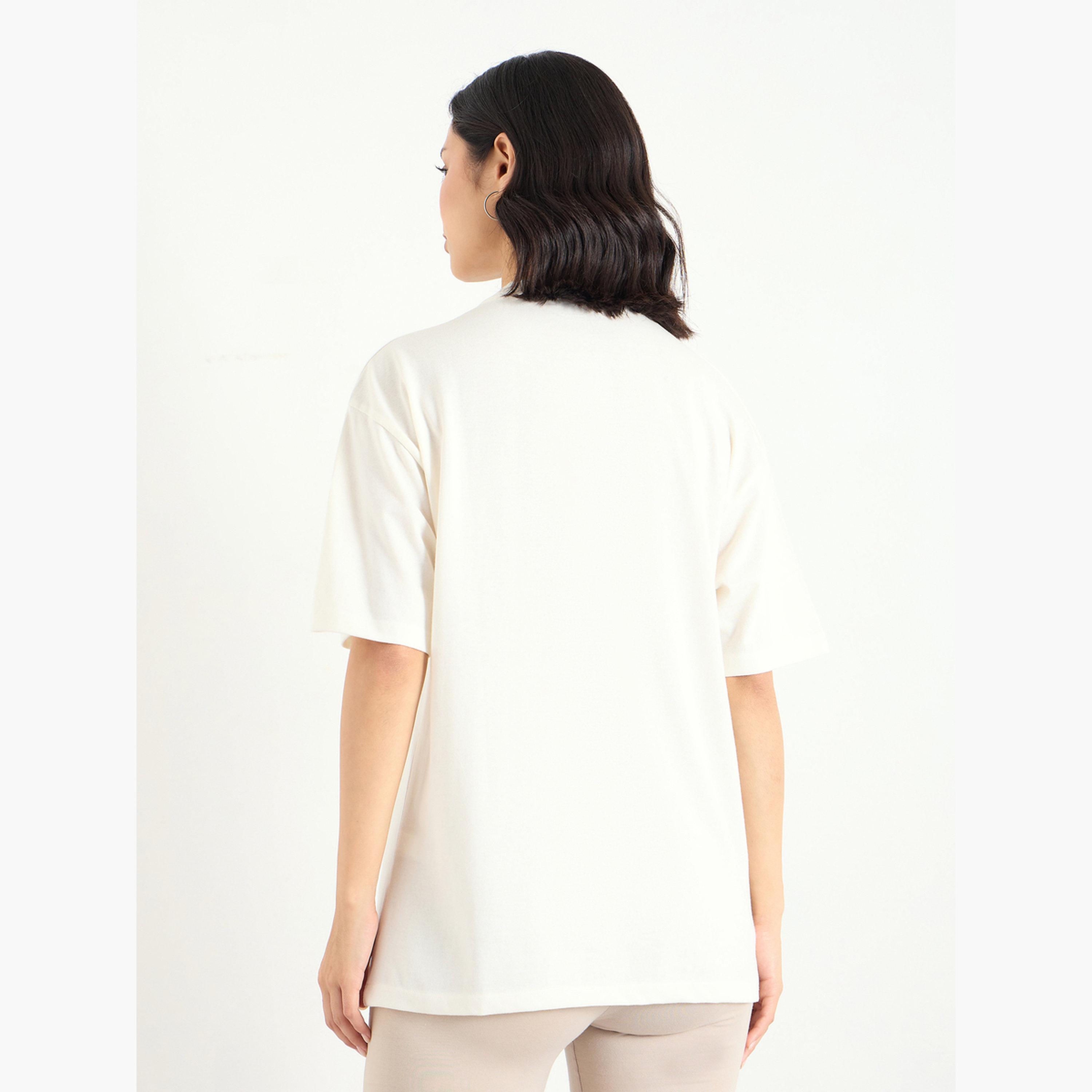 Styli Beige Slogan Print Oversized T-Shirt-women-clothing-tshirts-image-5