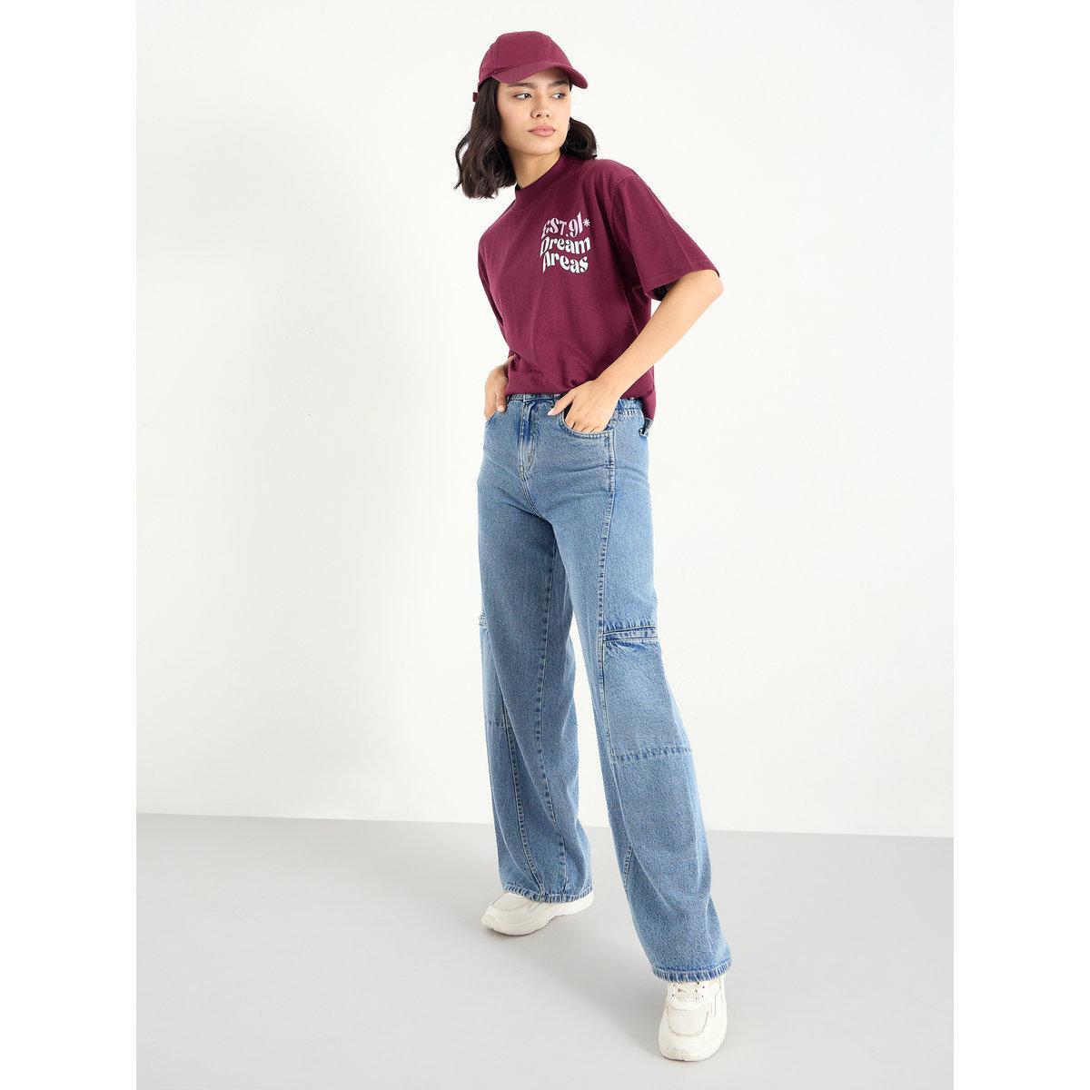 Styli Burgundy Slogan Oversized T-Shirt-women-clothing-tshirts-image-2