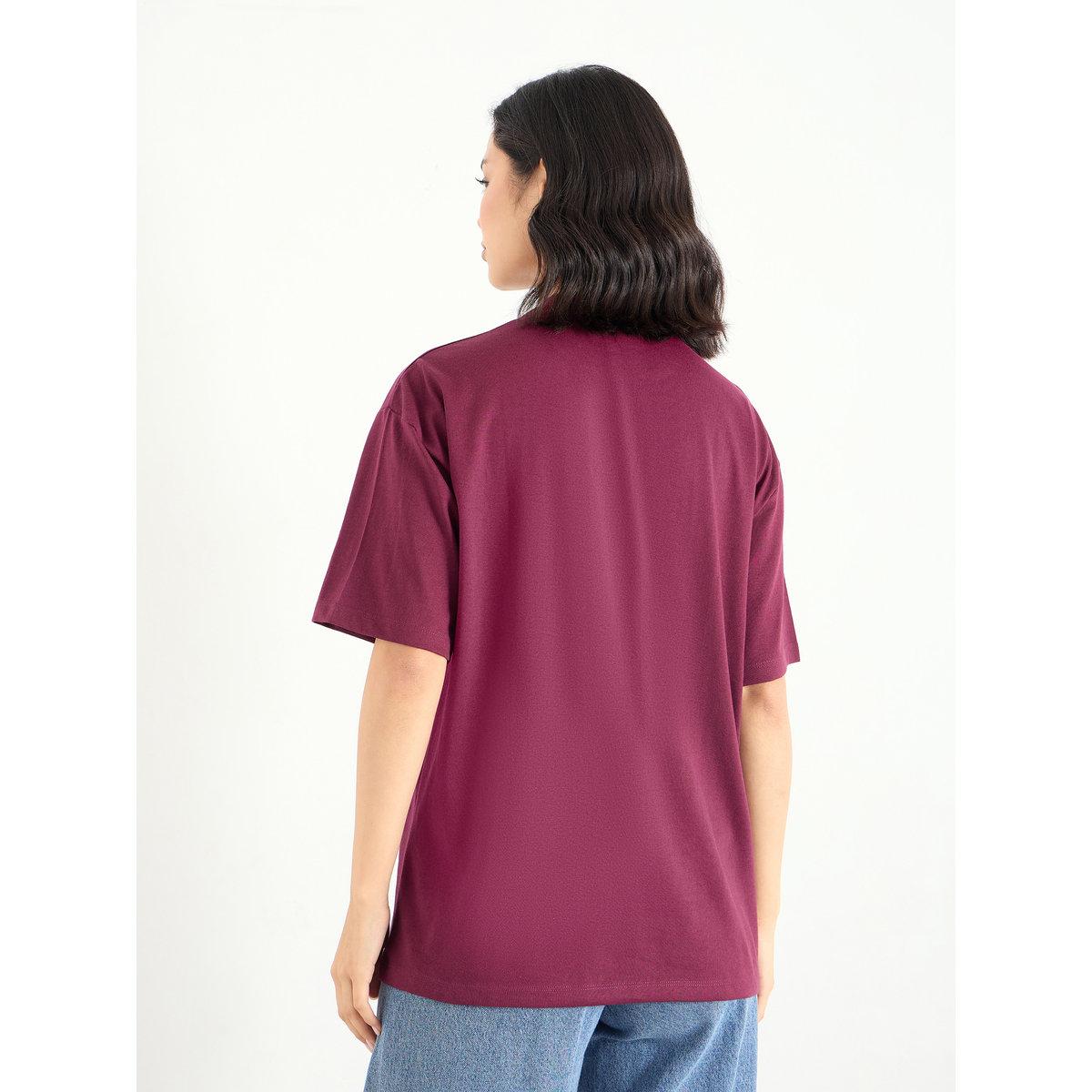 Styli Burgundy Slogan Oversized T-Shirt-women-clothing-tshirts-image-5