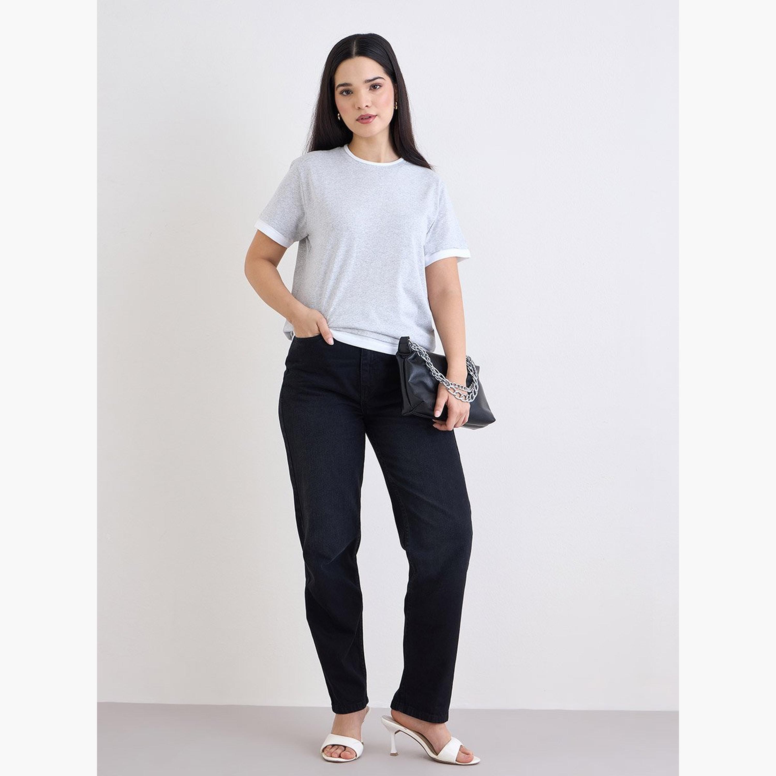 ستايلي - تي شيرت رينغر قطني بقصّة عادية رمادي اللون-women-clothing-tshirts-image-2