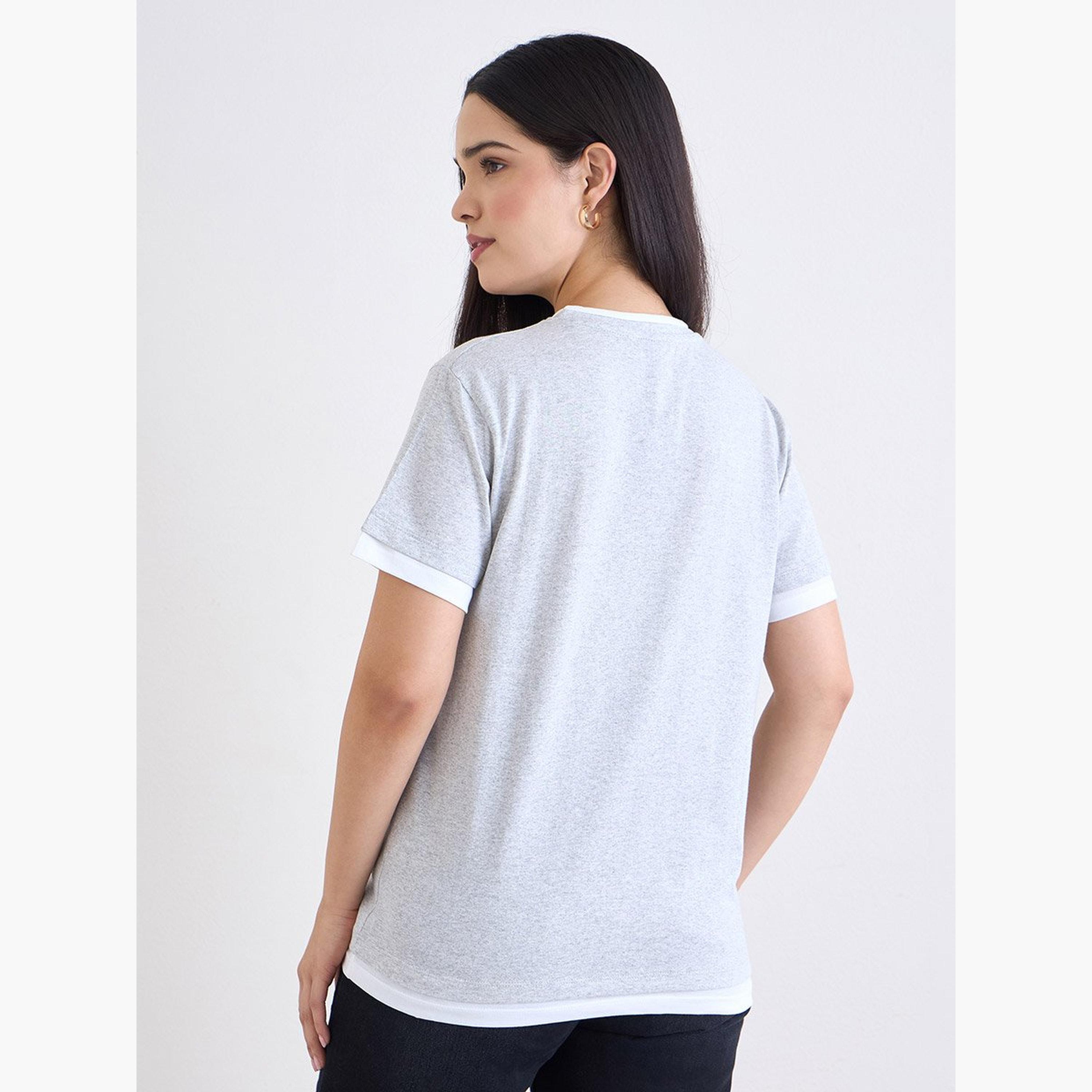 ستايلي - تي شيرت رينغر قطني بقصّة عادية رمادي اللون-women-clothing-tshirts-image-4