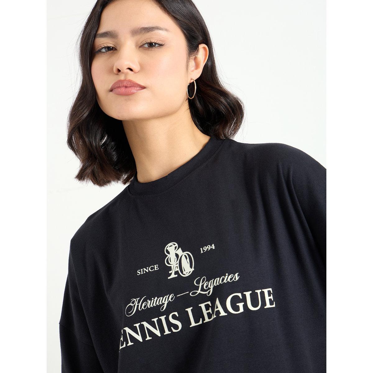 Styli Black Oversized T-Shirt with Dropped Shoulder-women-clothing-tshirts-image-4
