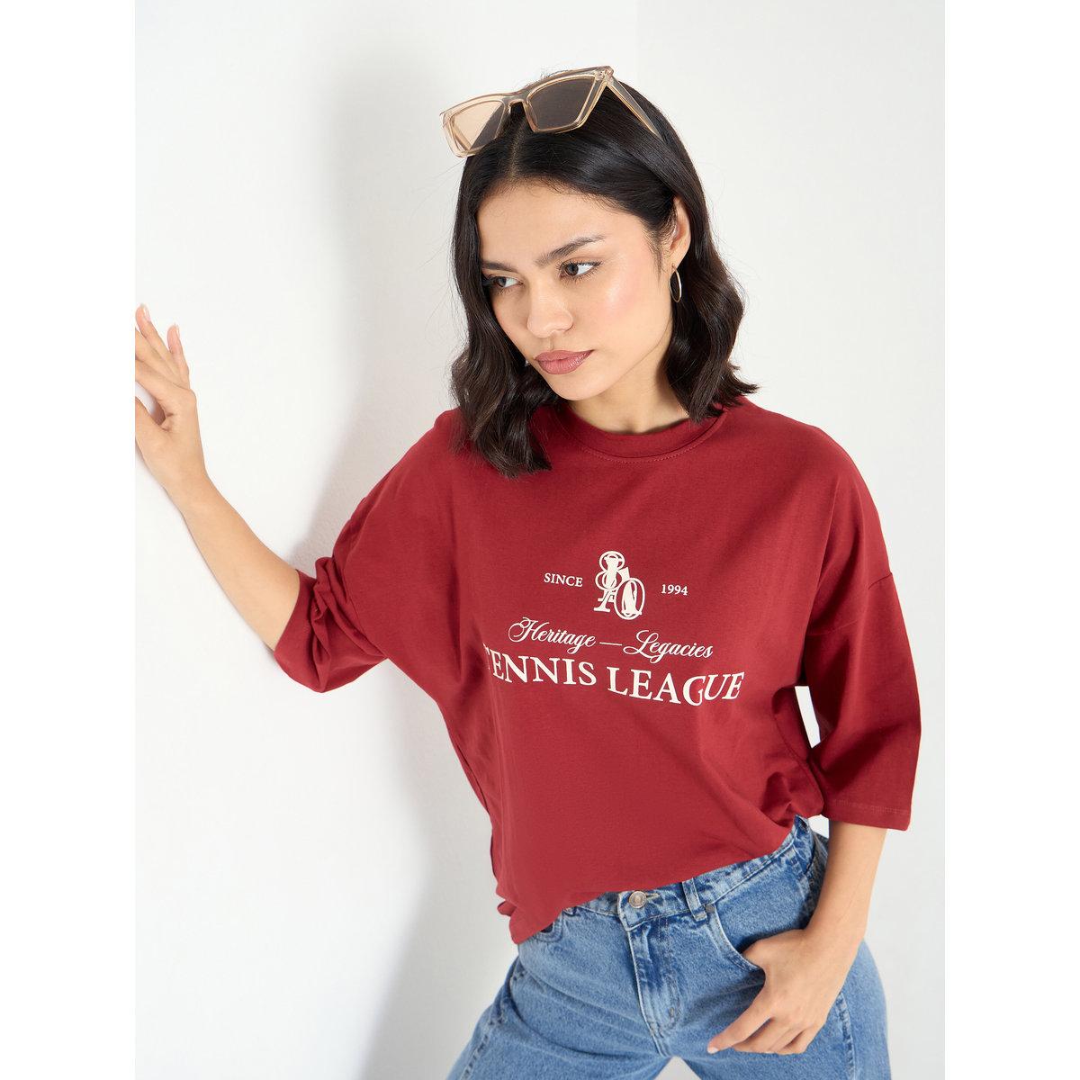 تيشيرت فضفاض بتفاصيل أكتاف مُنخفضة-women-clothing-tshirts-image-1
