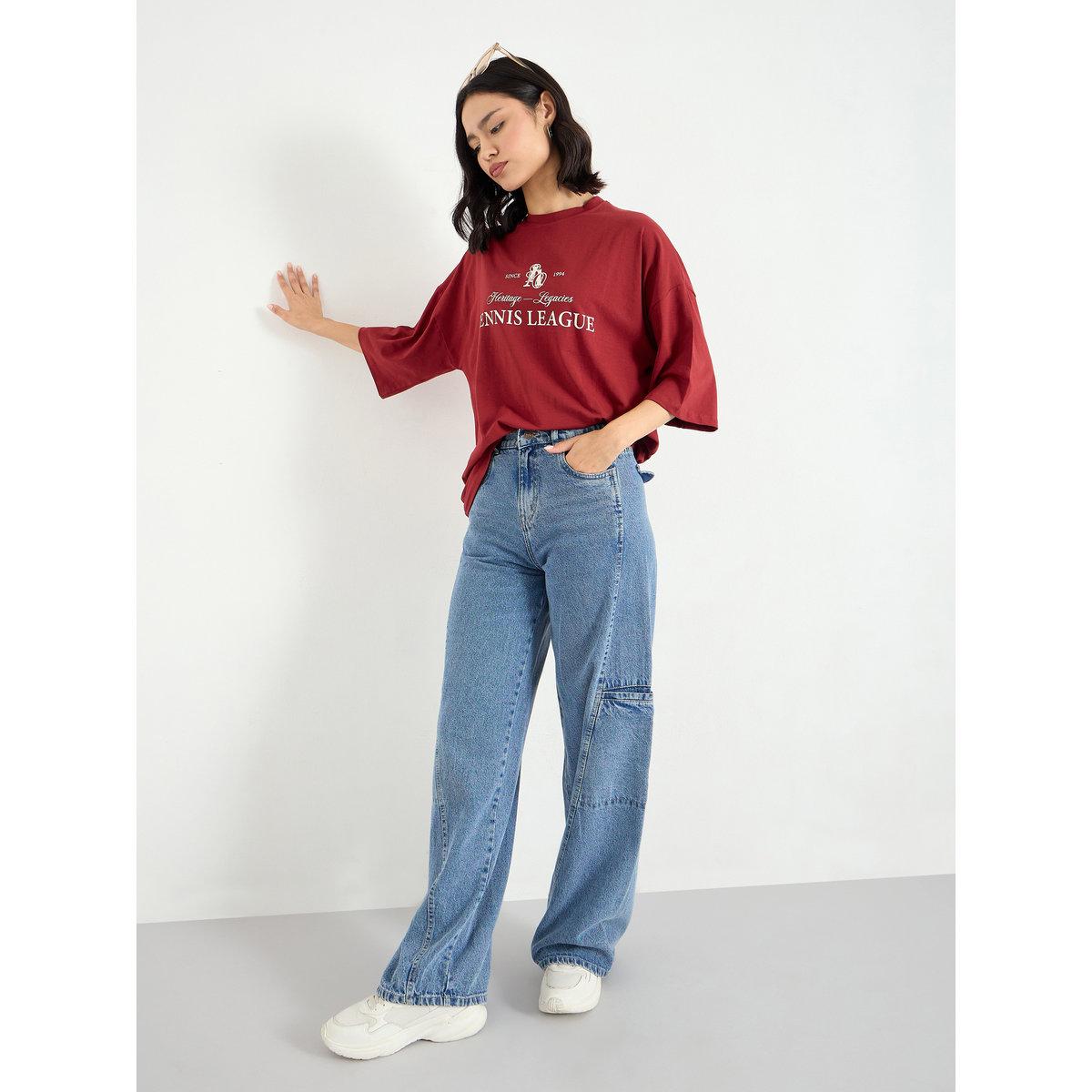 Styli Red Oversized T-Shirt with Dropped Shoulder-women-clothing-tshirts-image-2