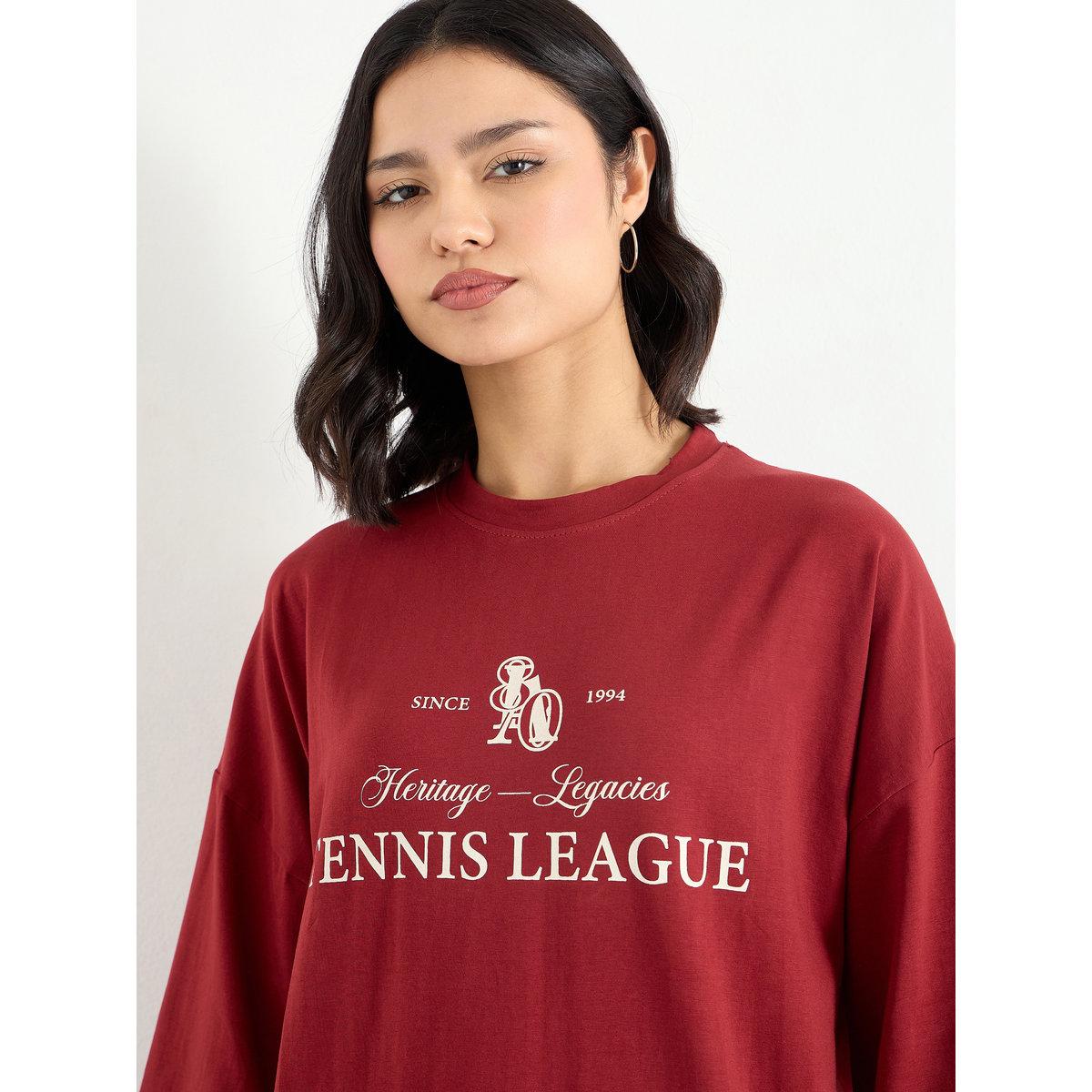 تيشيرت فضفاض بتفاصيل أكتاف مُنخفضة-women-clothing-tshirts-image-4