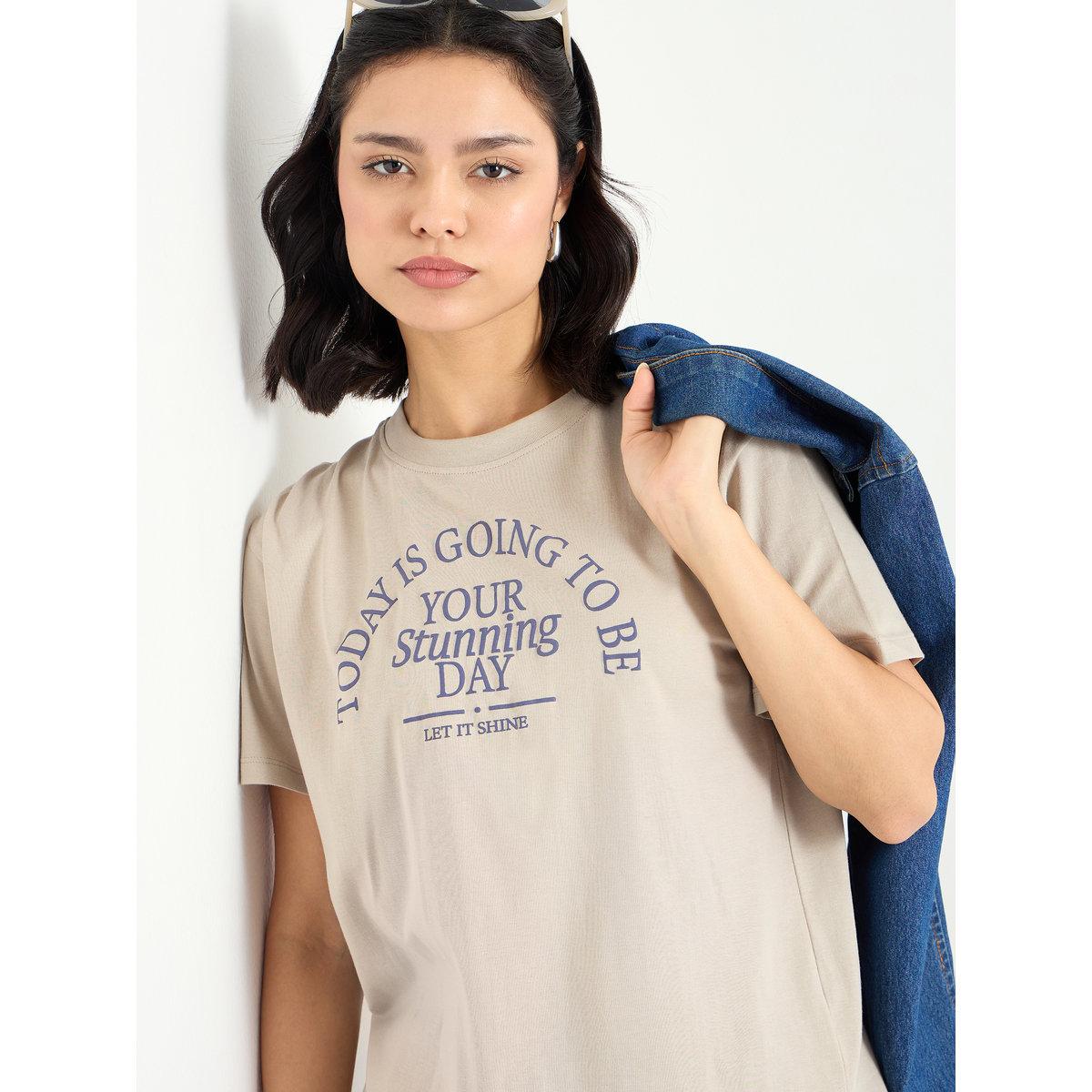 Styli Slogan Print Regular Fit T-Shirt-women-clothing-tshirts-image-1