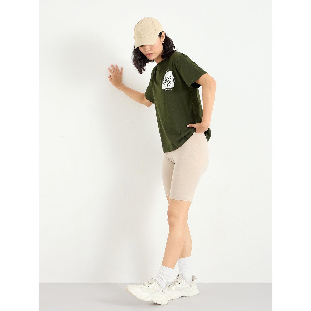 Styli Women Dark Green Graphic Print T-Shirt-women-clothing-tshirts-image-2