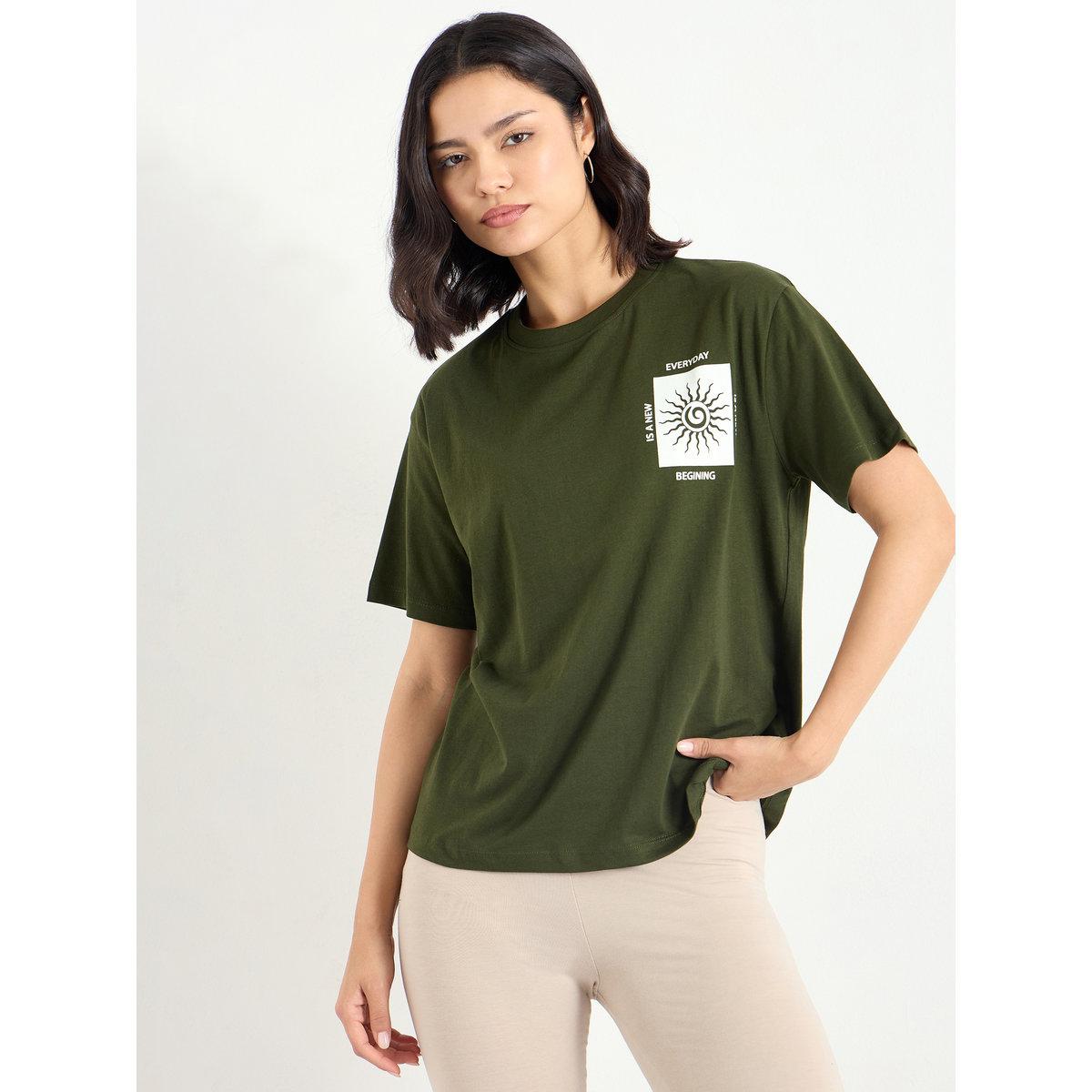 Styli Women Dark Green Graphic Print T-Shirt-women-clothing-tshirts-image-3