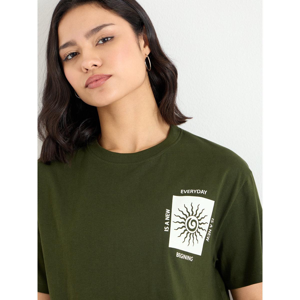 Styli Women Dark Green Graphic Print T-Shirt-women-clothing-tshirts-image-4